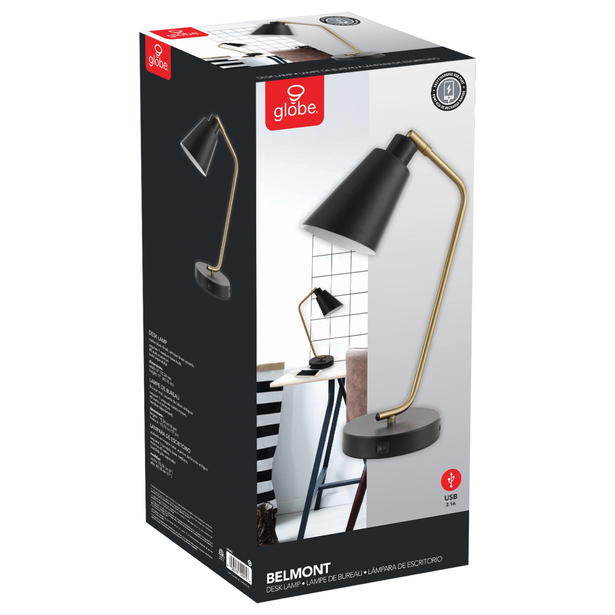 Lampe de bureau Belmont avec bras ajustable 17 po par Globe