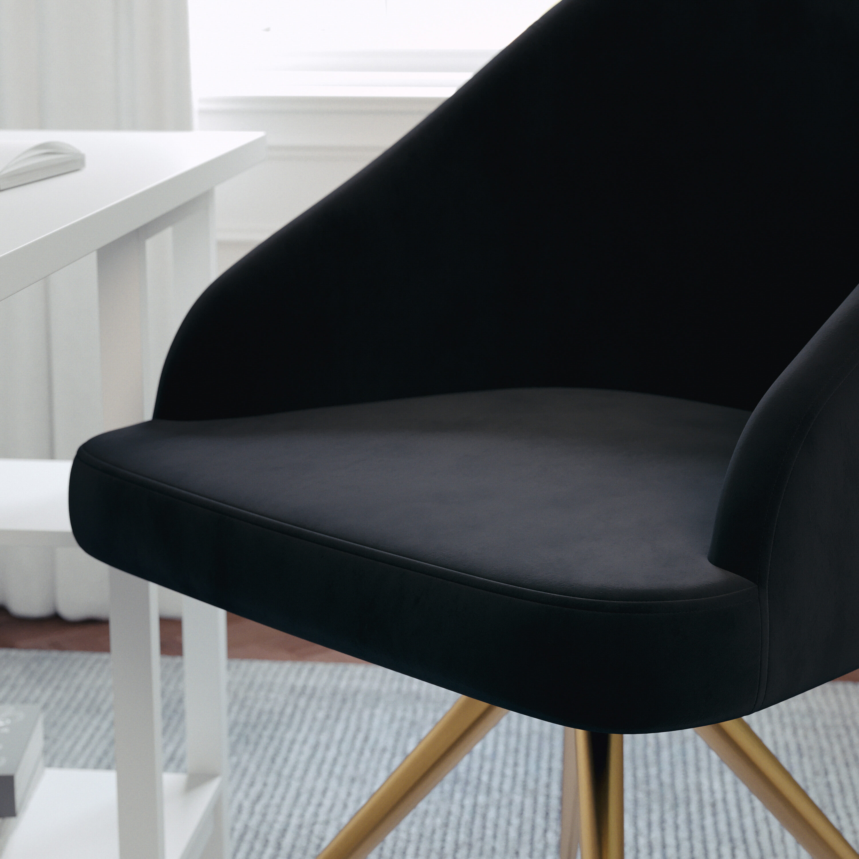 Black Velvet and Polished Nickel Swivel Office Chair