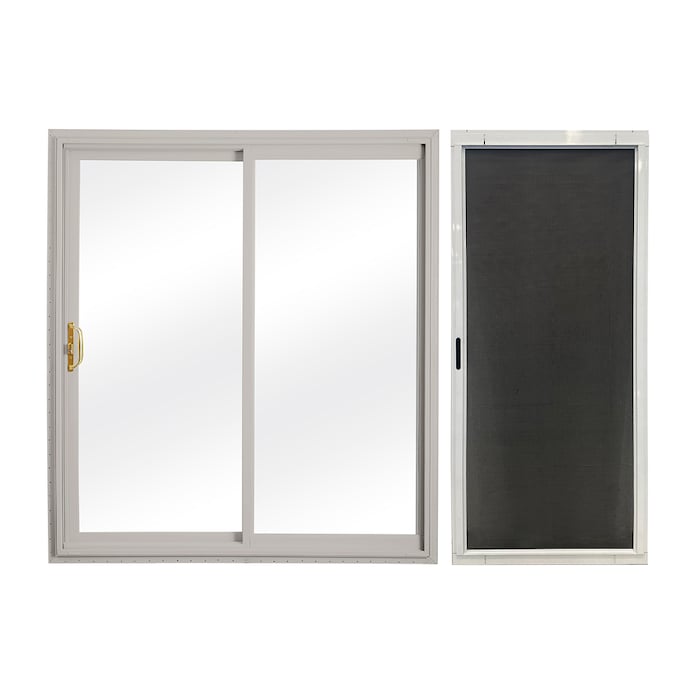 RELIABILT  72-in x 80-in Gray Vinyl Universal Sliding Double Patio Door with Screen