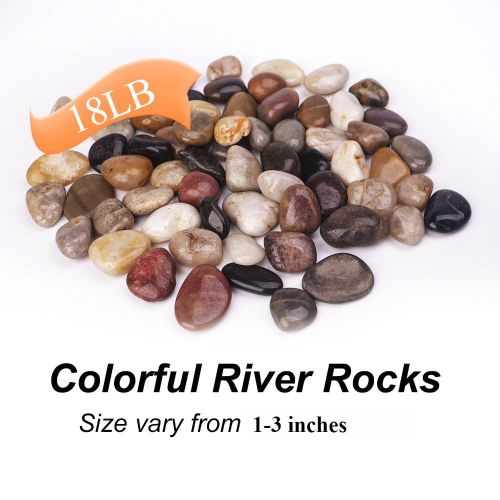 JUSHUA 18 lb Decorative Garden Stone 2 to 3 inch Polished River Rocks for Landscaping