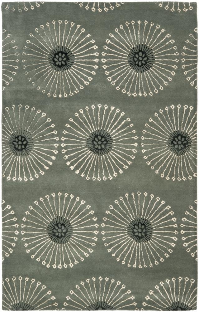 Safavieh SOH821C-5 Soho Kolo 5 x 8 (ft) Tufted Wool Gray/Ivory Rectangular Indoor Floral/Botanical Farmhouse/Cottage Area rug