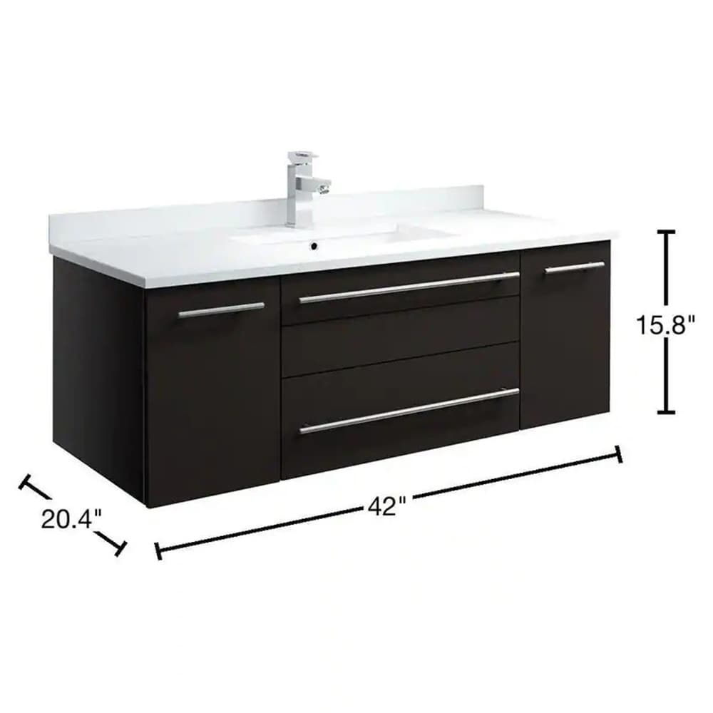 Espresso Solid Wood Wall Mount Vanity with Quartz Top and Ceramic Sink