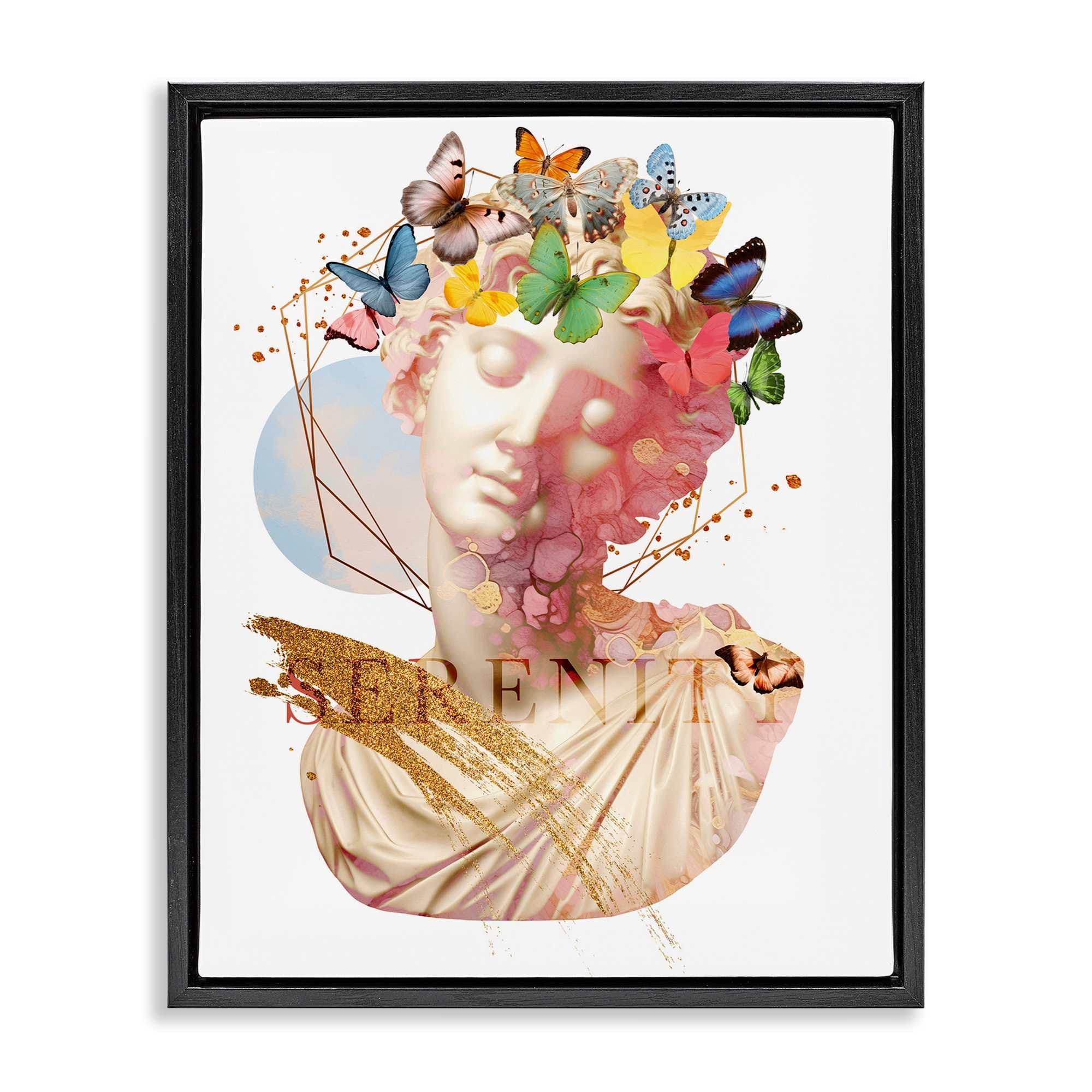 Stupell Industries BS-182-FFB-24X30 Serenity Statue Collage Black Framed Floater Canvas Wall Art By Susan Arnot 25 x 31