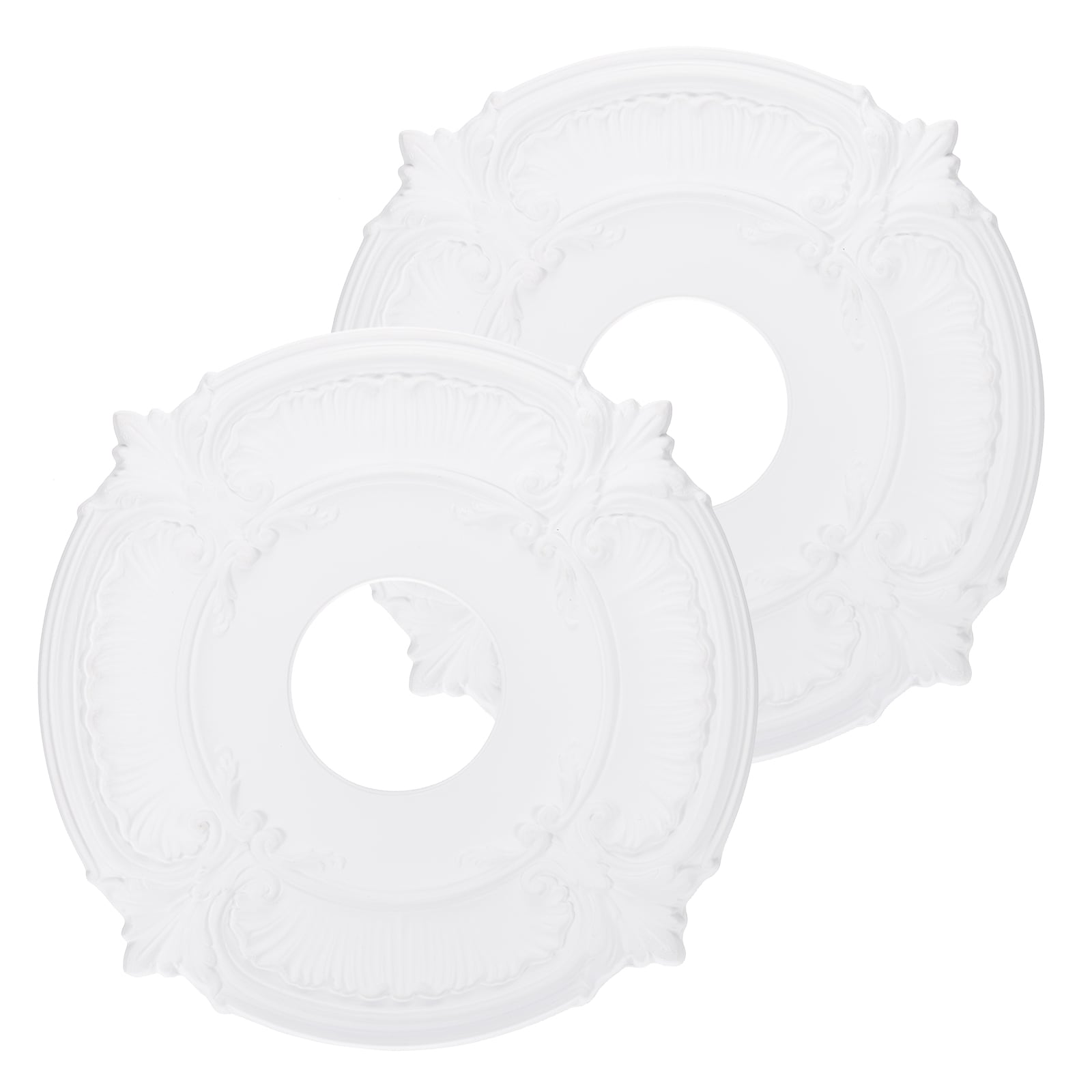 PATIKIL 2pcs Ceiling Medallion 12-Inch OD x 3.43-Inch ID PU Decorative Ceiling Light Medallion Chandelier Medallion Classical Ceiling Light Cover Plate for Ceiling Light Fixtures Fans White