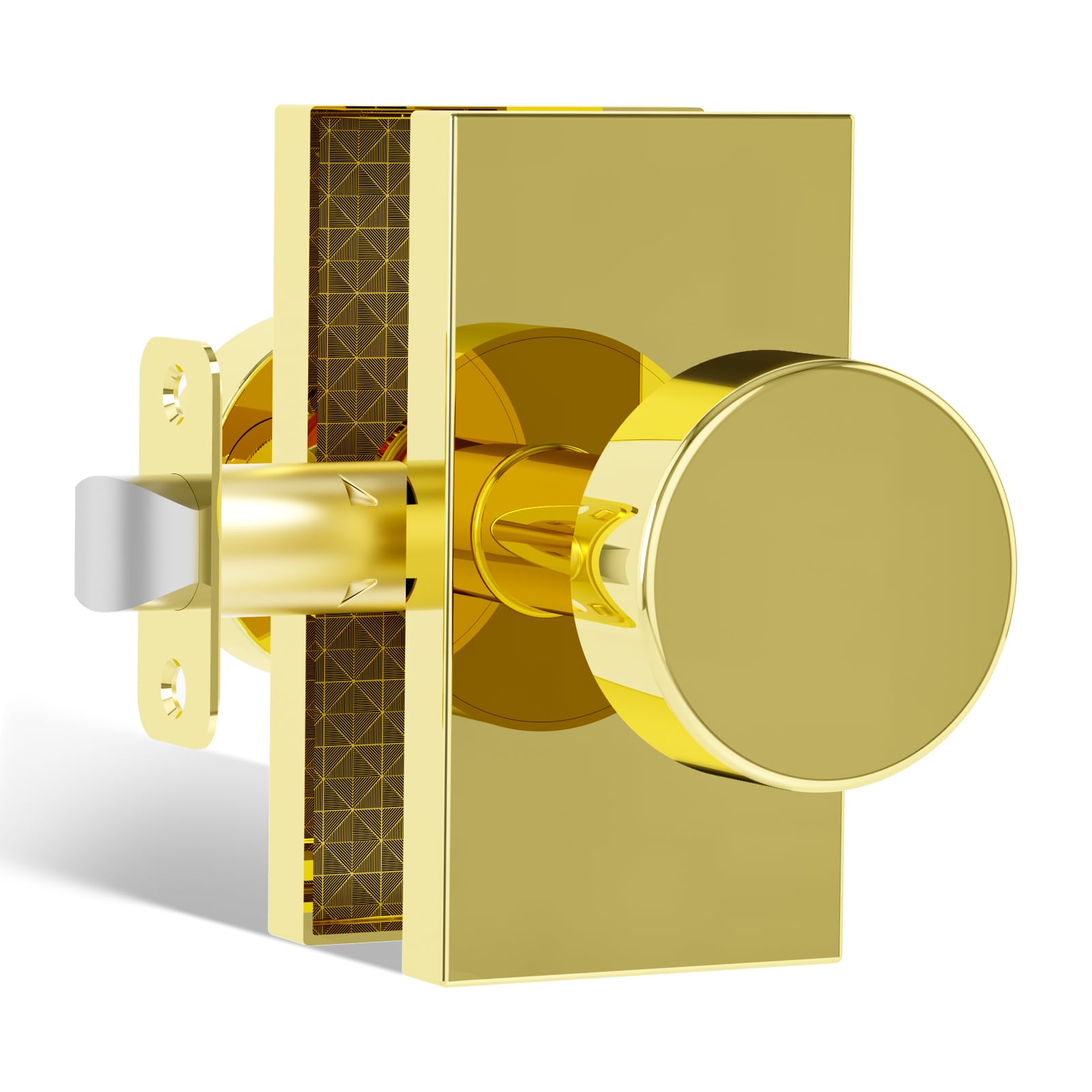 Senyhardware Unkeyed Passage Interior Door Knob with Round Knob and Rectangular Backplate with Polished Brass Finish