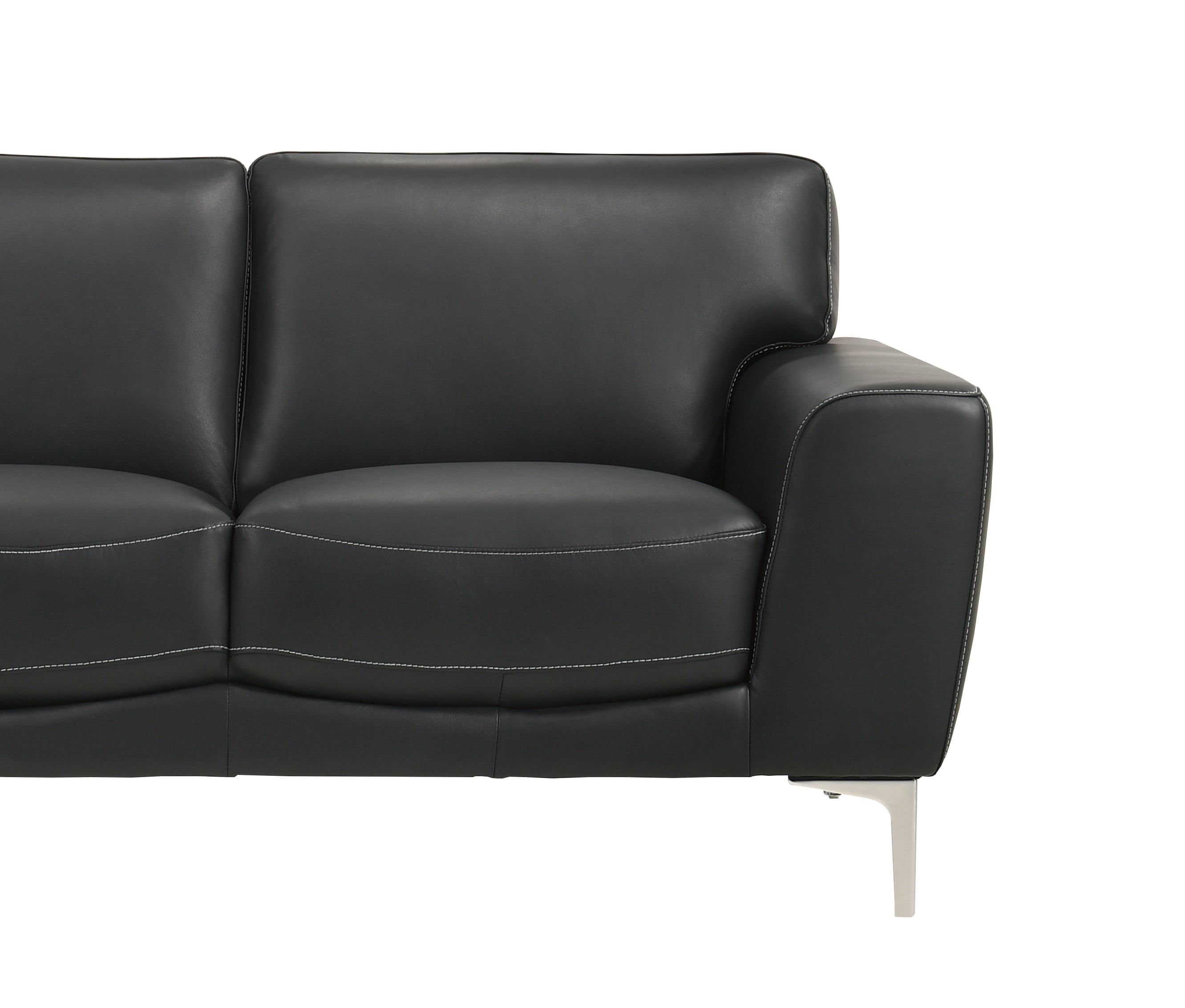 Transitional Carrara Black Leather Loveseat with Metal Legs