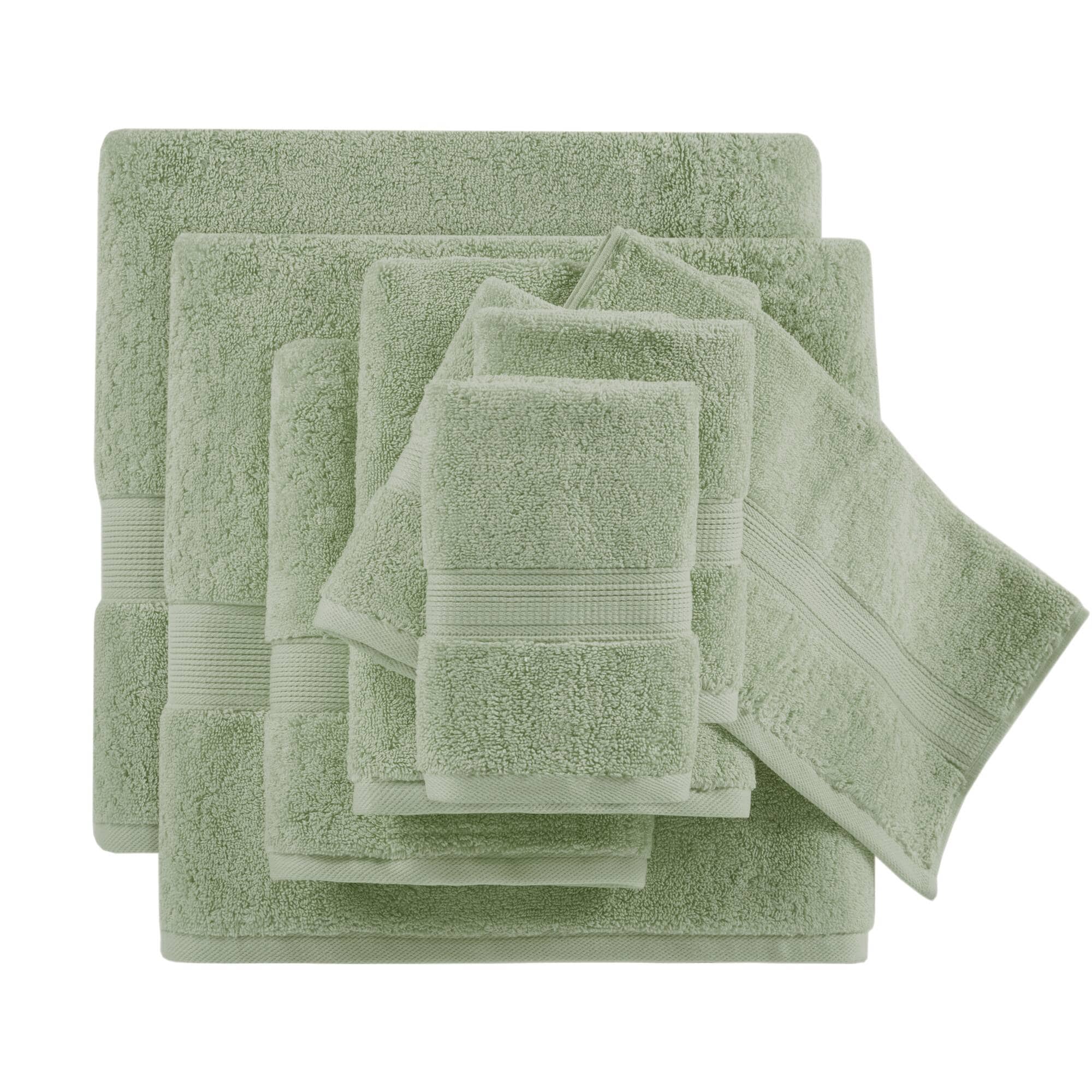 Madison Park Signature MPS73-514 8-Piece Sage Green Cotton Quick Dry Bath Towel Set (800 GSM)