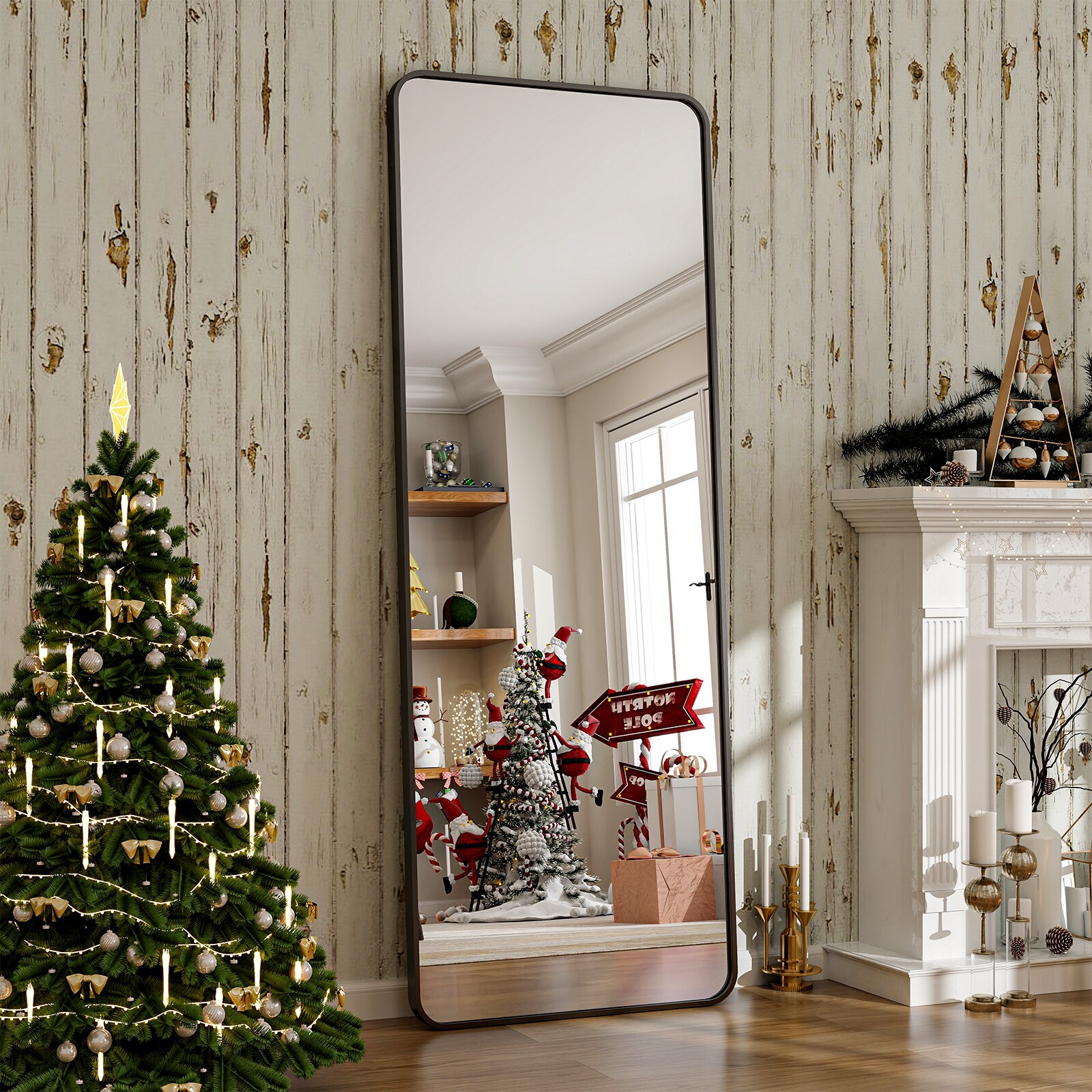 BEAUTYPEAK 21-in W x 64-in H Black Framed Full Length Floor Mirror in ...