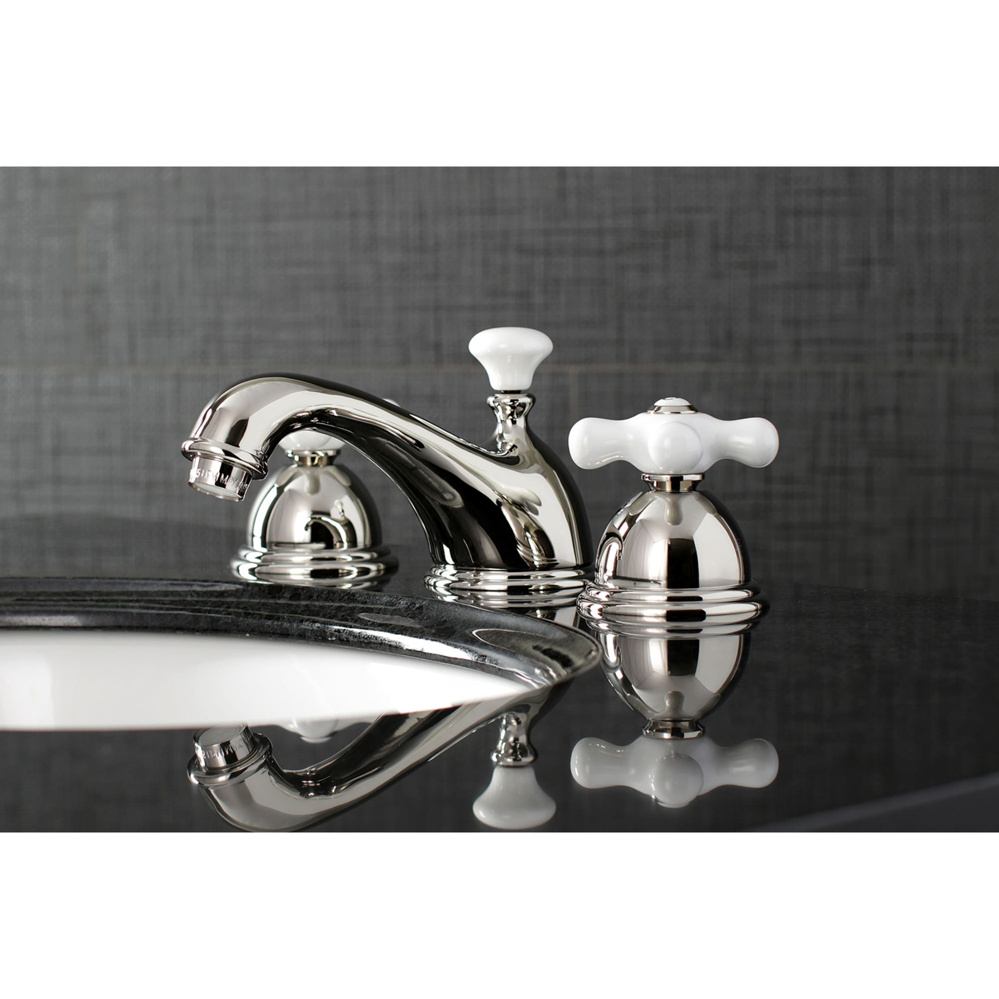 Kingston Brass WLKS3966PX Restoration Polished nickel Widespread 2-handle Low-arc Residential Handle Bathroom Sink Faucet with Drain