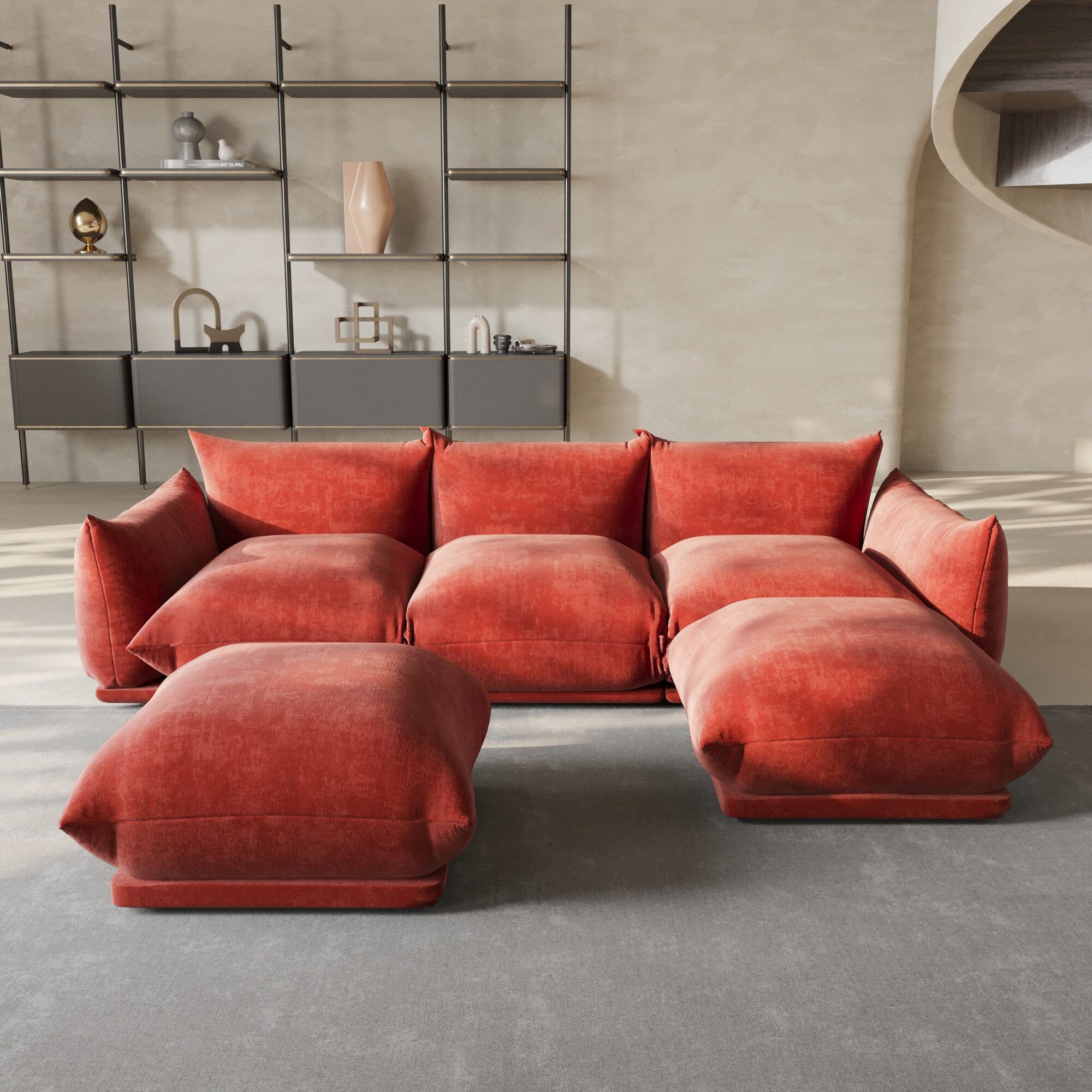BuotiqHom DH-A-119OR-S3+2 104-in Modern Orange Chenille 5 -seater Sectional