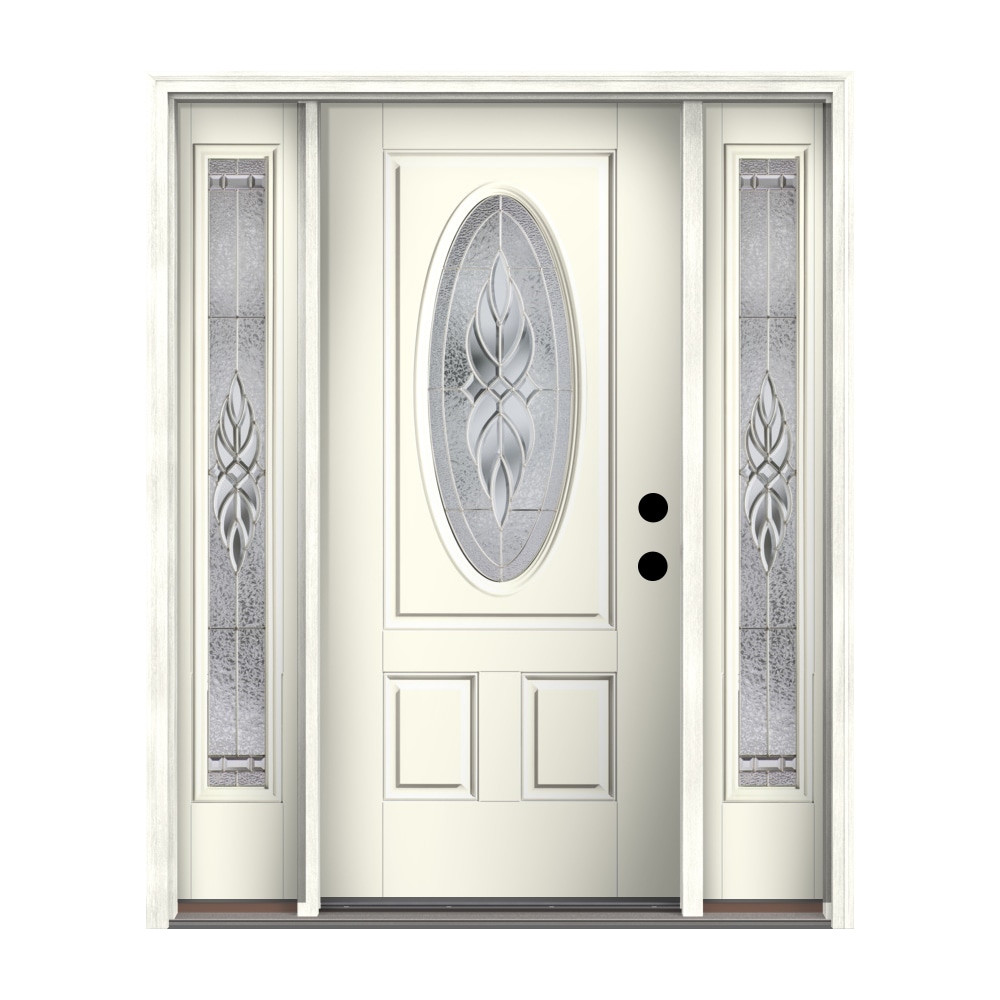 Therma-Tru Benchmark Doors Varissa 68-in x 80-in Fiberglass Oval Lite Left-Hand Inswing White Painted Prehung Single Front Door with Sidelights with -  TTB641039SOS