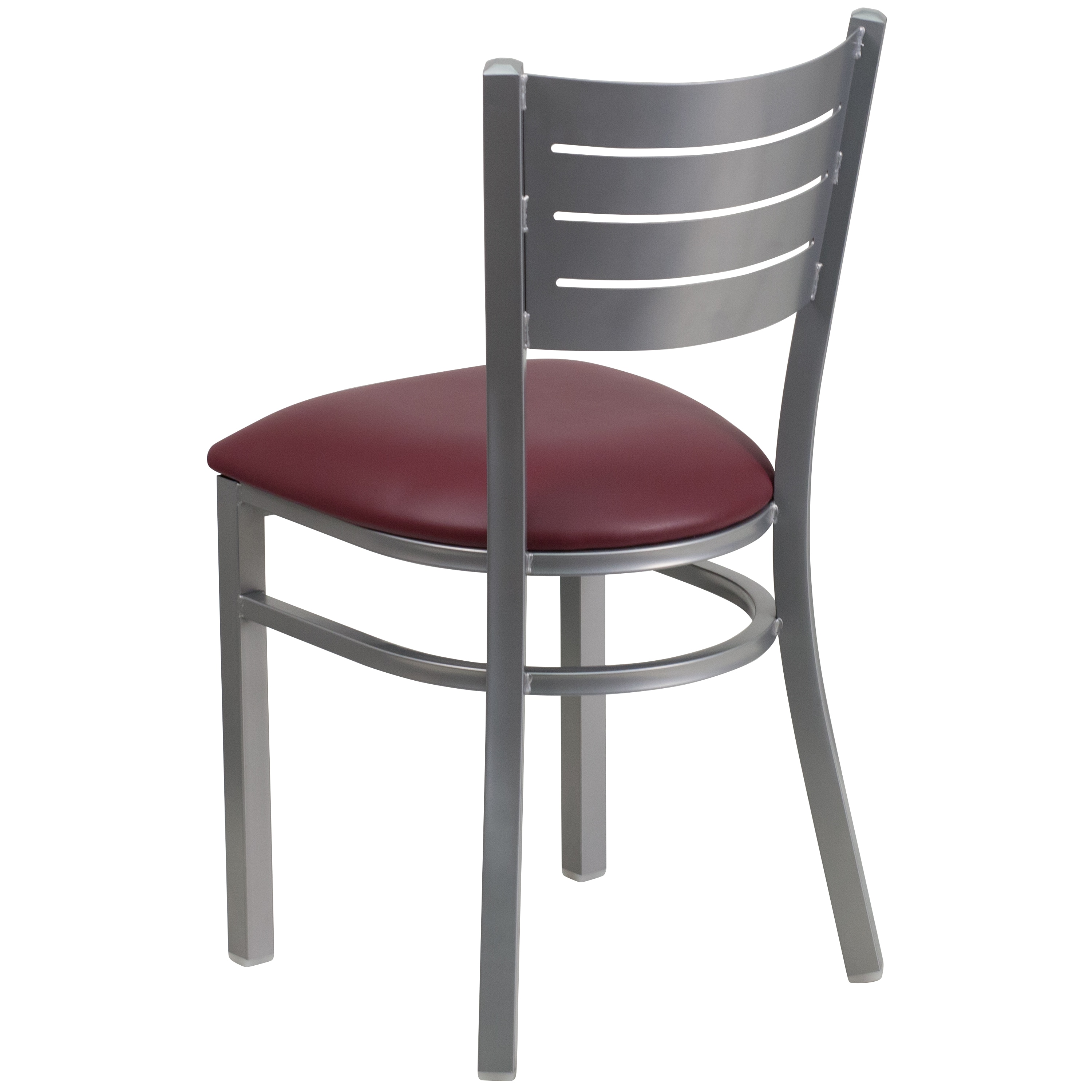 Elegant Burgundy Vinyl and Silver Steel Slat Back Side Chair