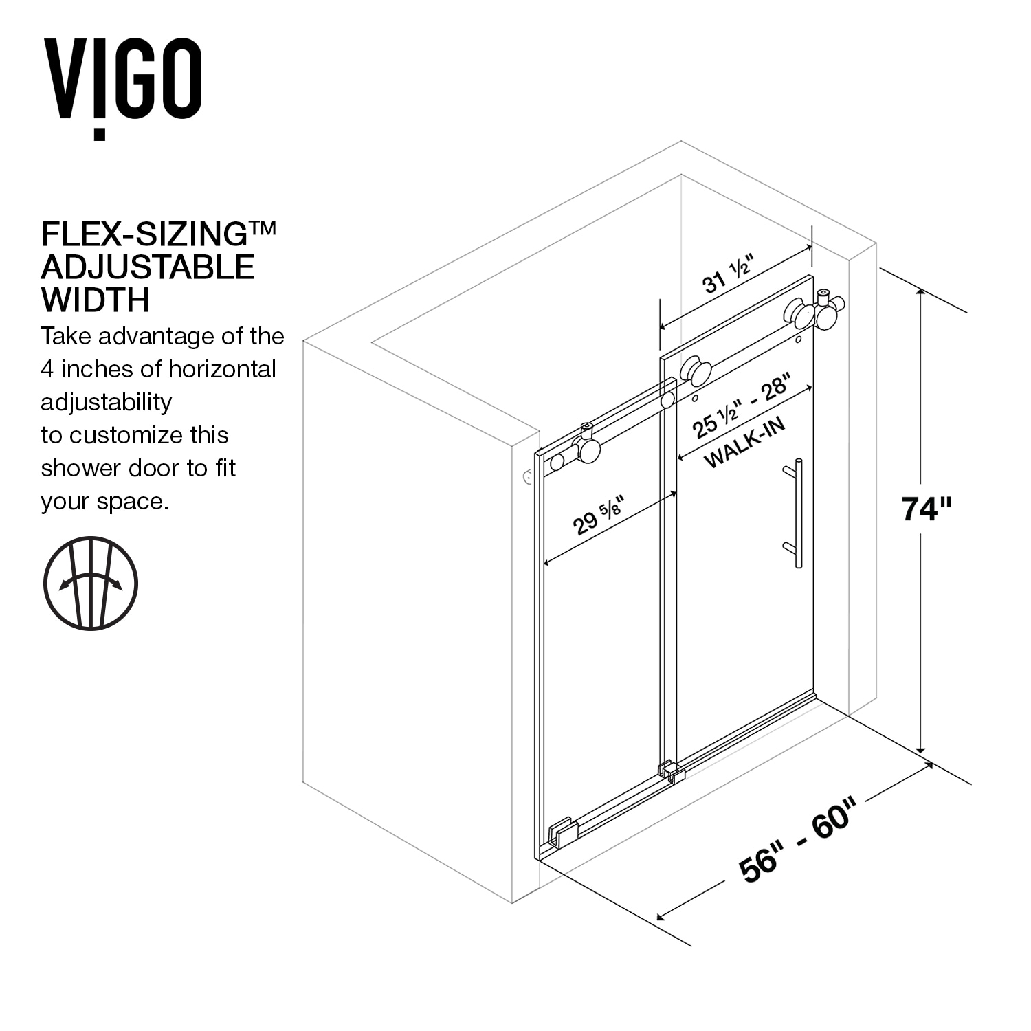 Vigo Elan Matte Black Grid 56 In To 60 In W X 74 In H Frameless Sliding Shower Door