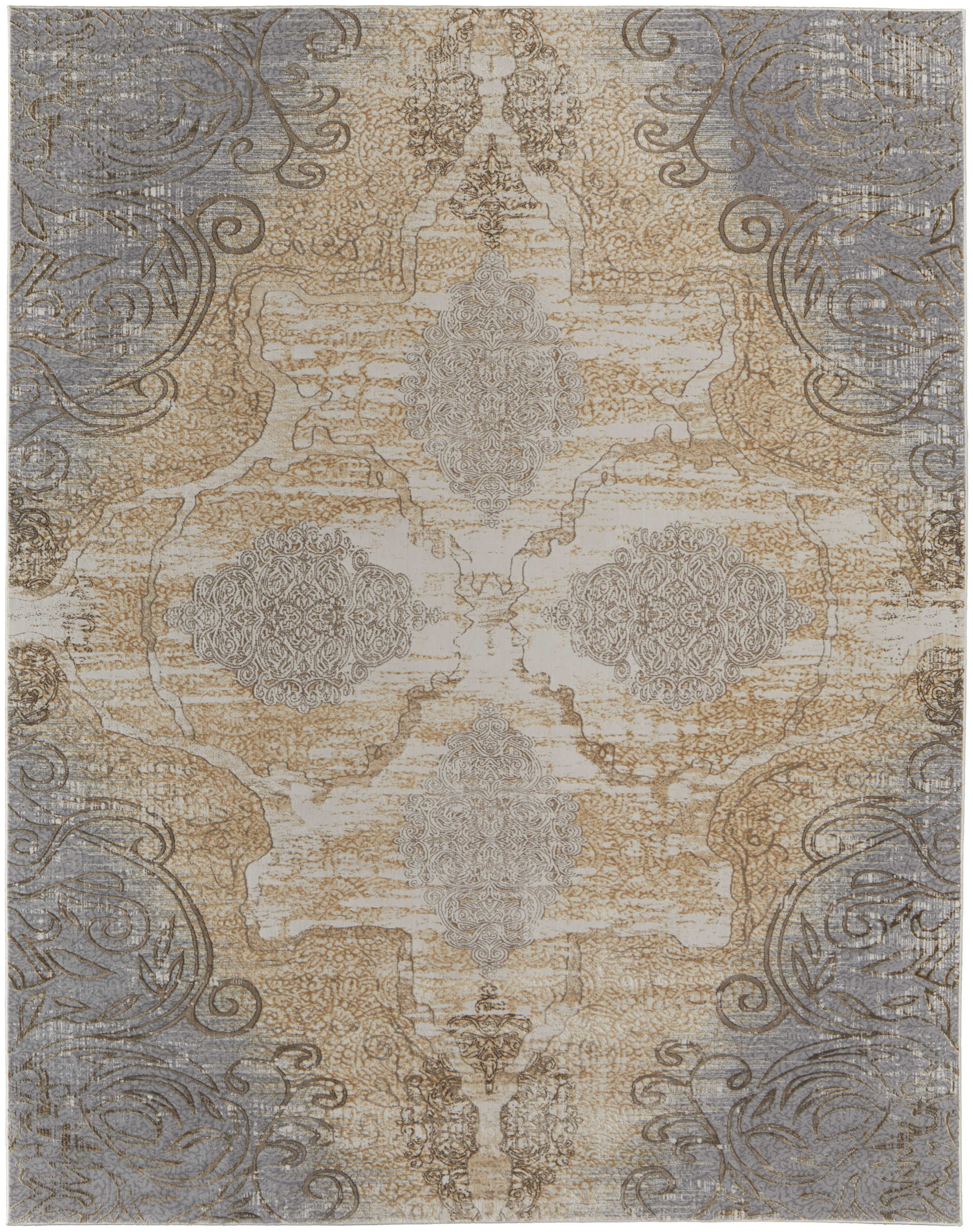 Room Envy CELR39L1BGEGRYJ00 12 x 15 (ft) Loomed Rayon Silver/Tan/Gray Rectangular Indoor Medallion Area rug