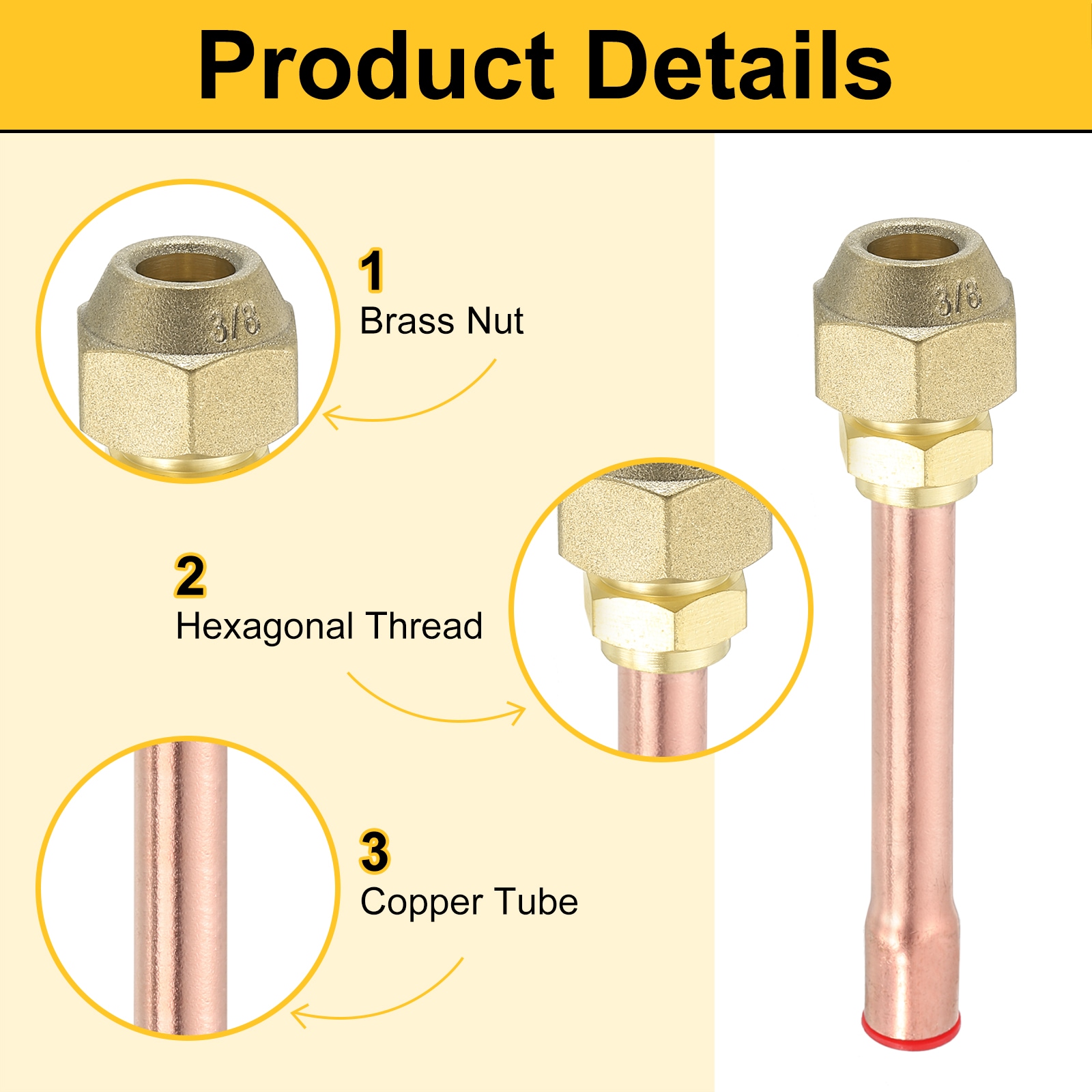 Unique Bargains 2pcs Brass Pipe Fittings 3/8 InchSAE Male Thread x 3/8 ...