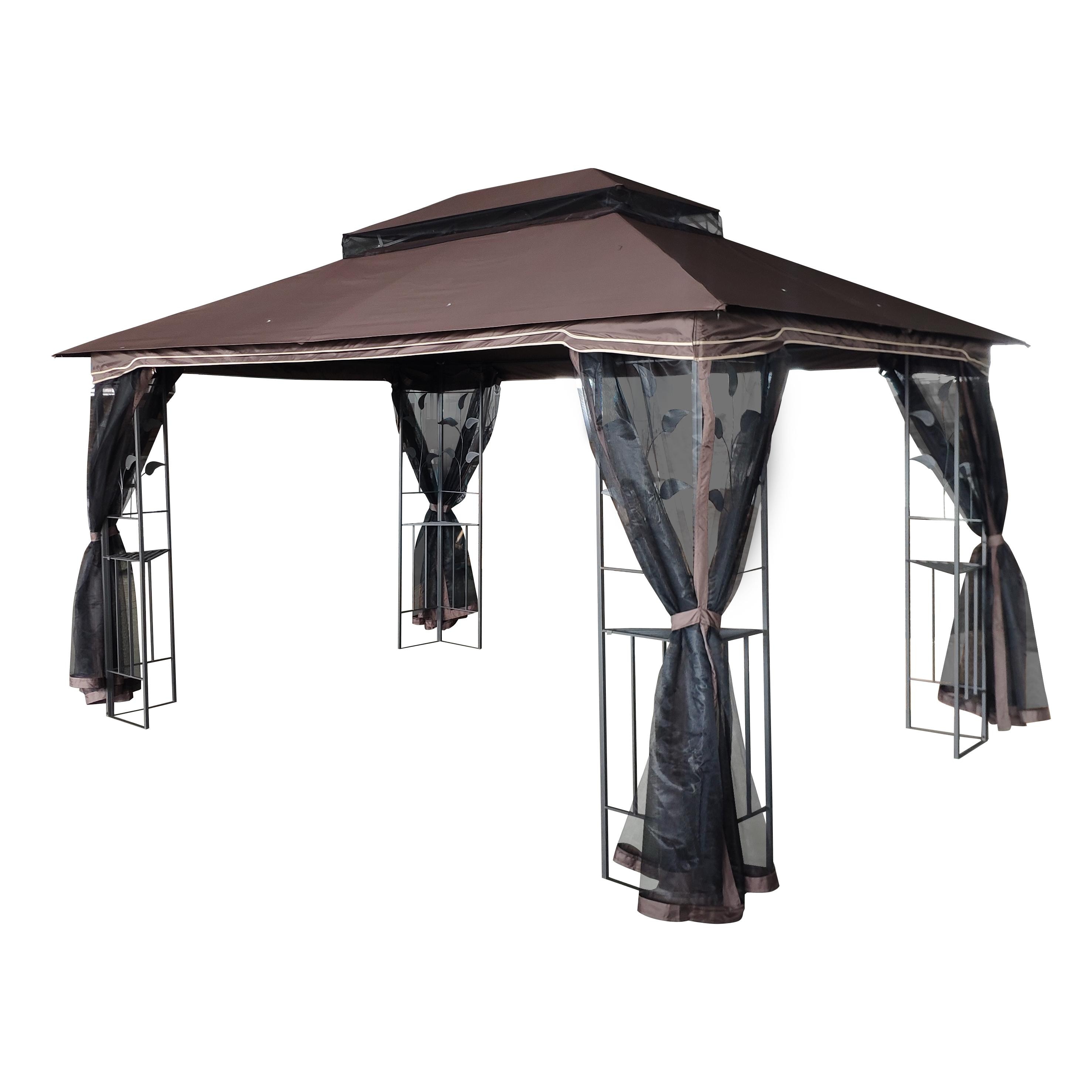 BABOOM BOM-2173ORBEIY 13-ft x 10-ft Patio Canopy Shelter Brown Gazebo with Soft Top Roof (Screen Included)