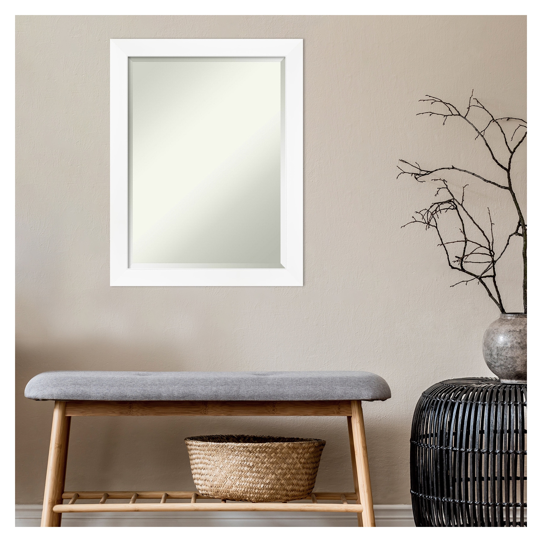 Cabinet White Rectangular Polystyrene Framed Wall Mirror