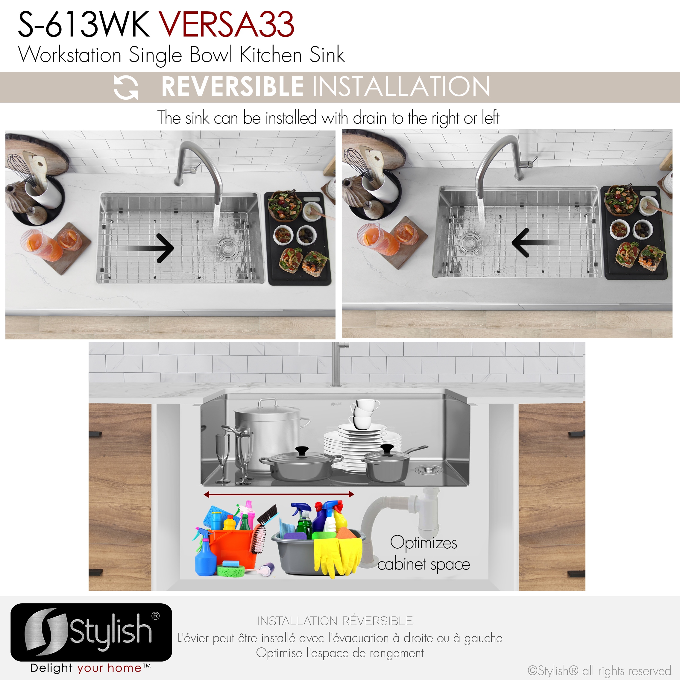 Versa33 Brushed Stainless Steel Single Bowl Undermount Kitchen Sink