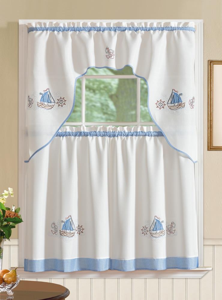 RT Designers Collection KCGO047 Grand Ocean Embroidered Kitchen Curtain Set