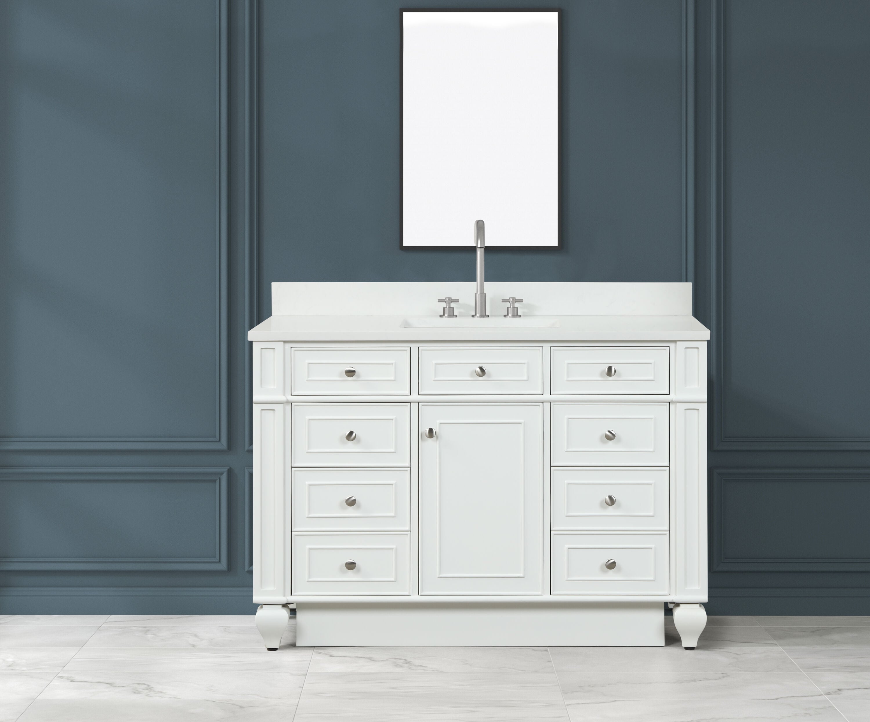 Design Element WN-48-W Winston 48-in Ivory White Undermount Single Sink Bathroom Vanity with White Quartz Top