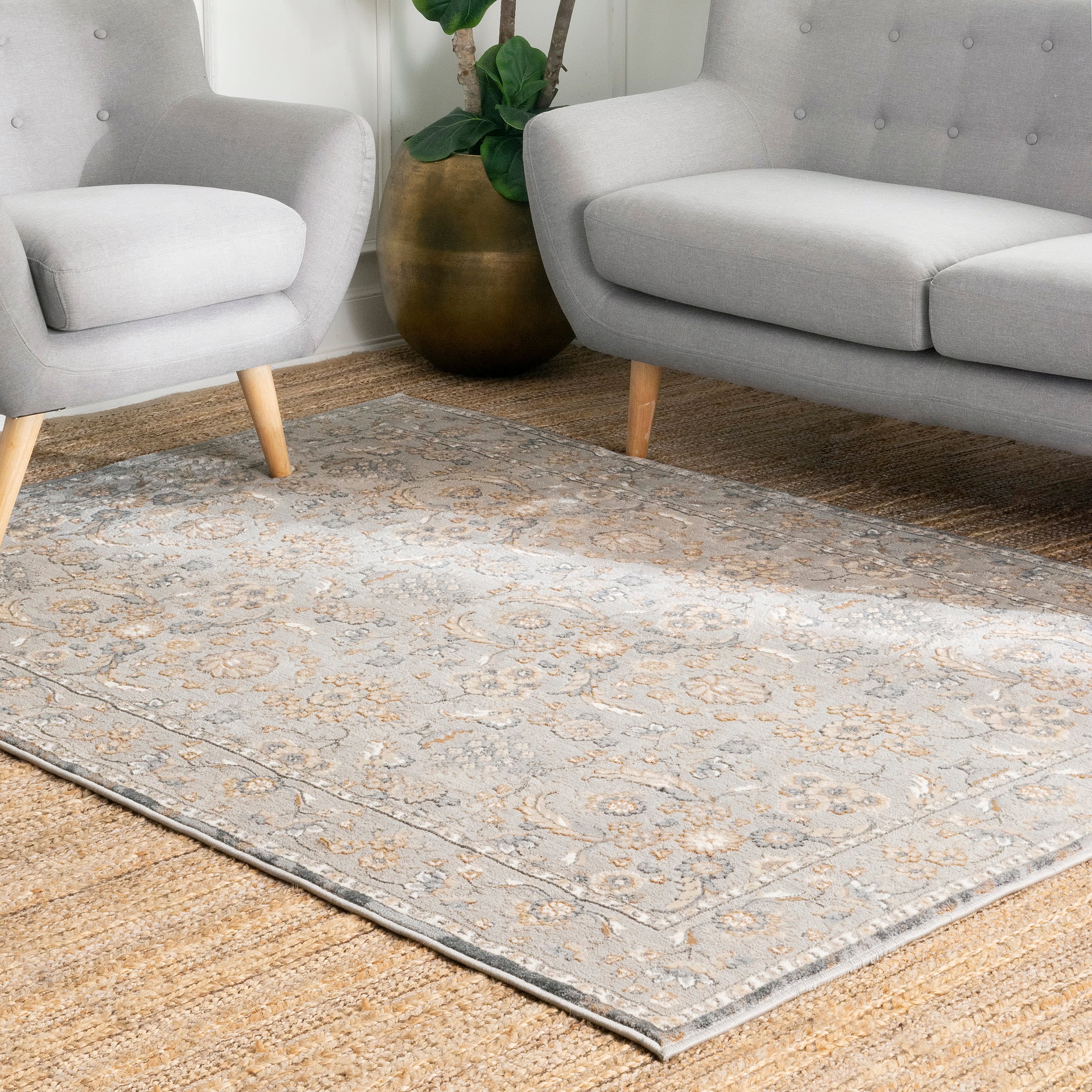 nuLOOM LPCY02A-508 5 x 8 (ft) Loomed Polyester Beige Rectangular Indoor Floral/Botanical Vintage Area rug