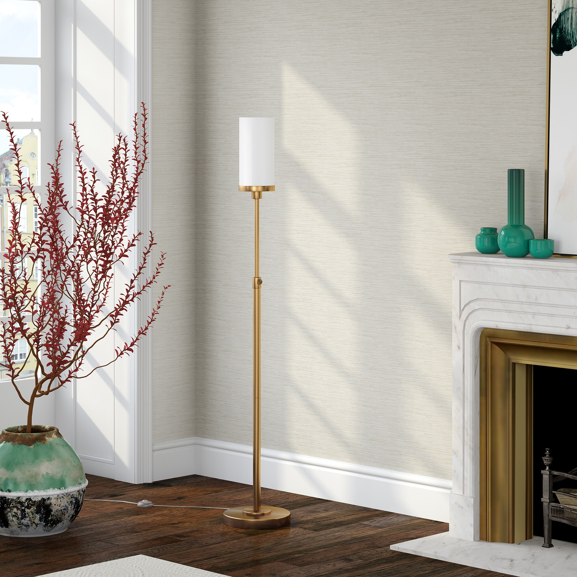 Hailey Home FL1084 Frieda 66-in Brass Standard Floor Lamp with Glass Shade