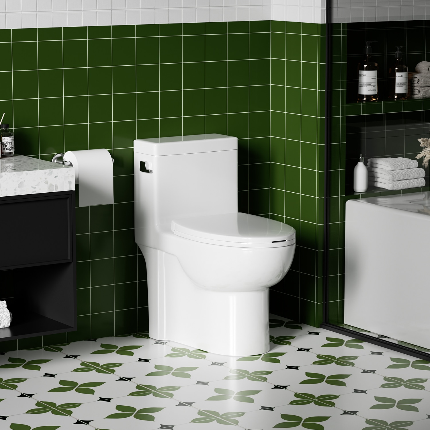 LUXEYARD - 1.28 GPF Tornado Flush One piece Toilet Elongated Siphonic Side Press Single Flush 17 ...