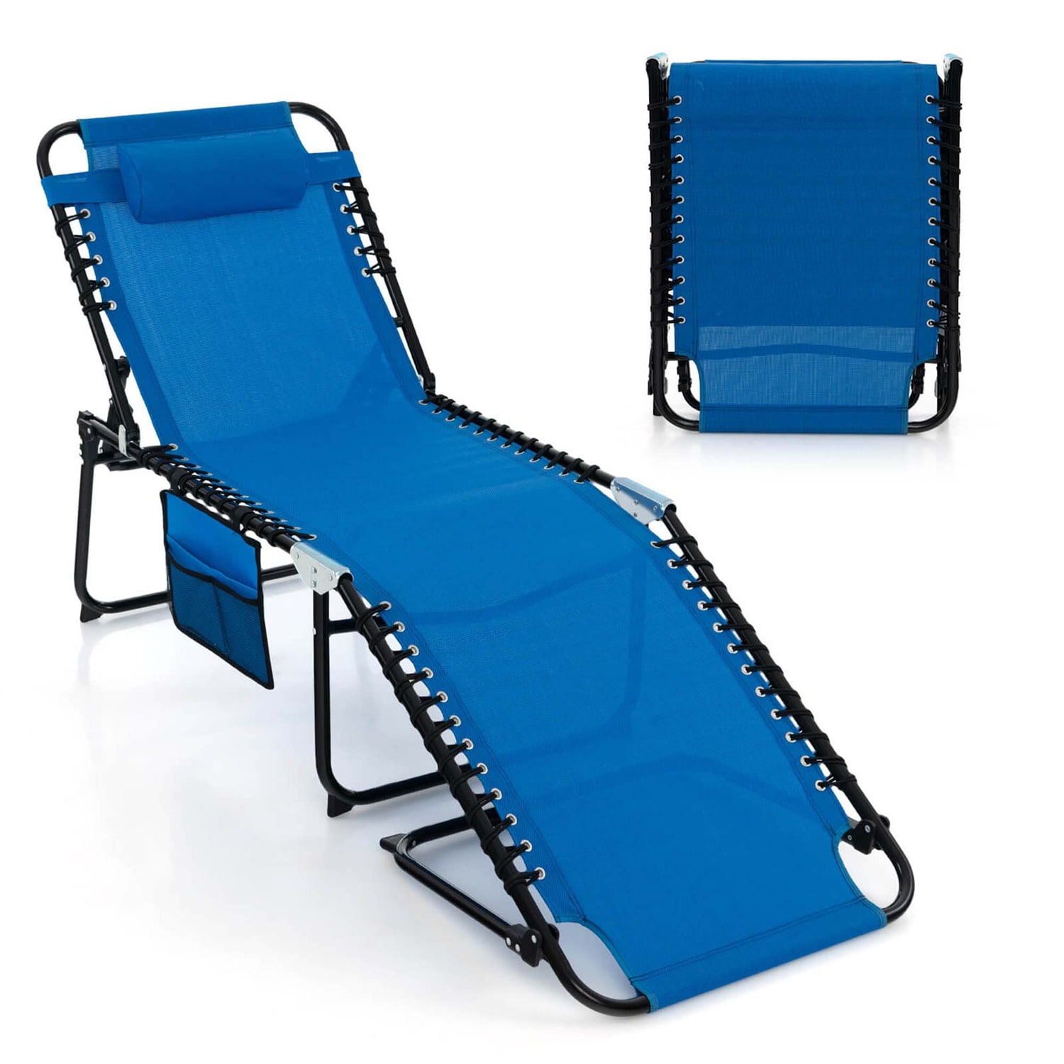 Costway CSHY001103 Folding Lounge Chaise Recline Chair with Adjustable Backrest and Footrest Navy