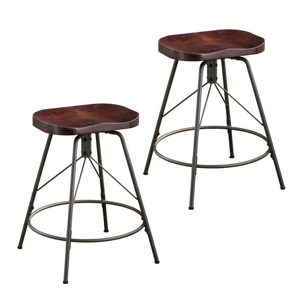 Boston Loft Furnishings ATG3592BC Gadia 2 -Set Matte gunmetal and dark distressed pine 24.0-in H Counter height Saddle seat Swivel Metal Bar Stool