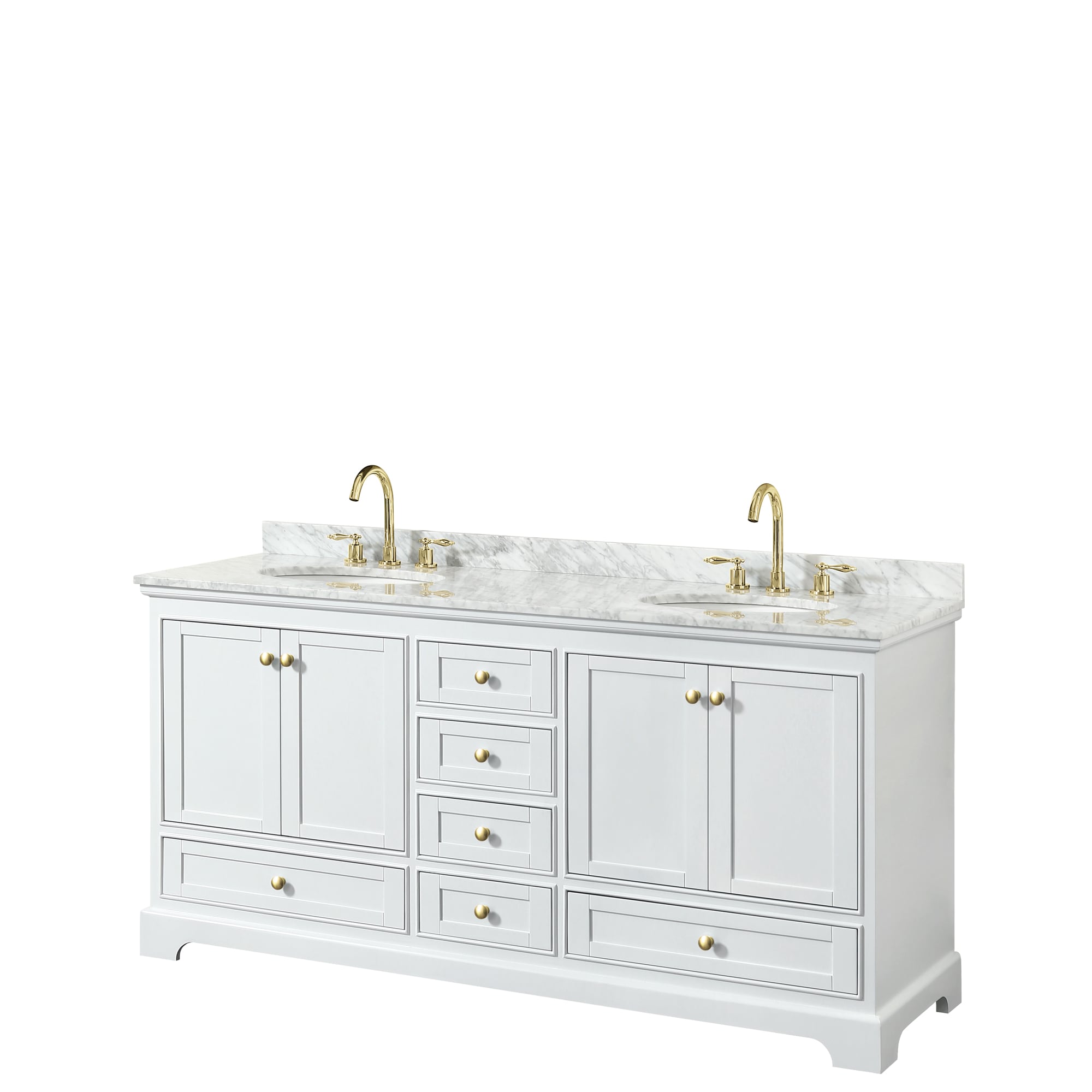 Wyndham Collection WCS202072DWGCMUNOMXX Deborah 72-in White with Brushed Gold Trim Undermount Double sink Bathroom Vanity with White Carrara Marble Marble Top