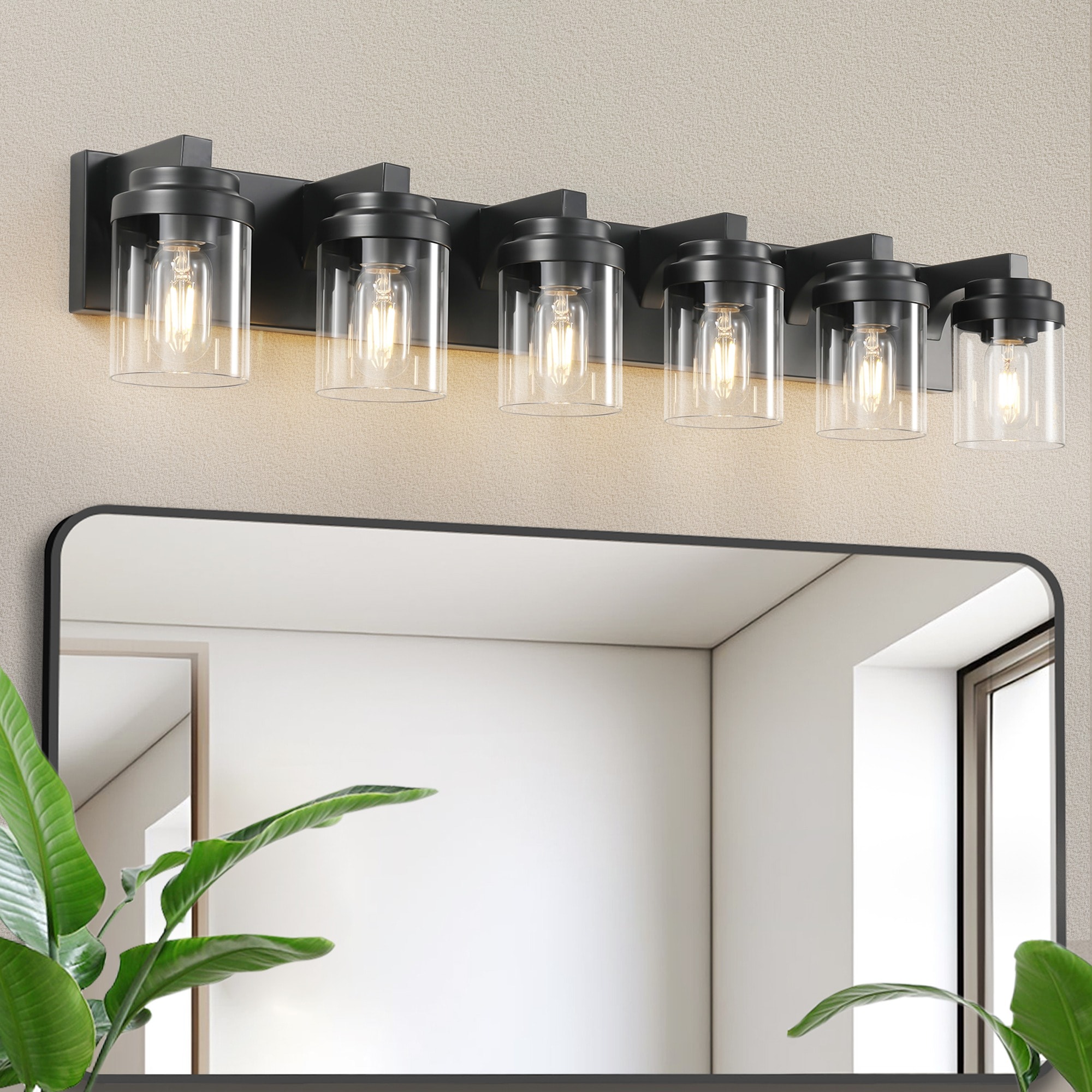 HyperDrop Cart Iron 6 Light Bathroom Vanity Light Fixture with Clear Glass Shade