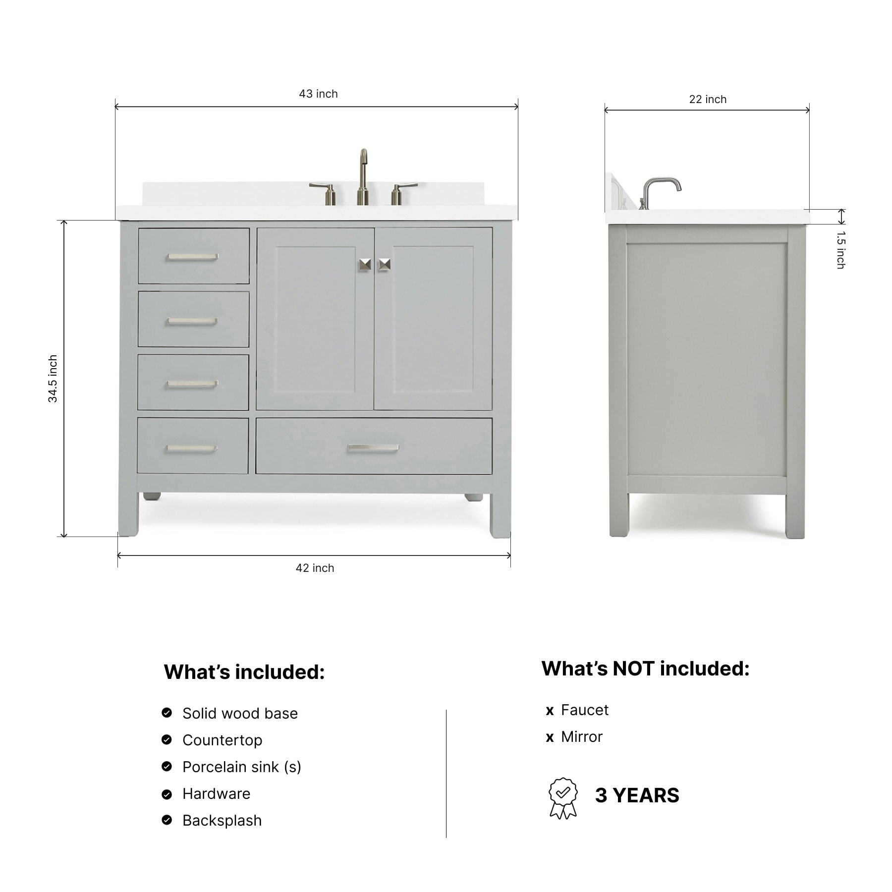 ARIEL A043SRWQRVOGRY Bath-Vanity-Combo - View #3