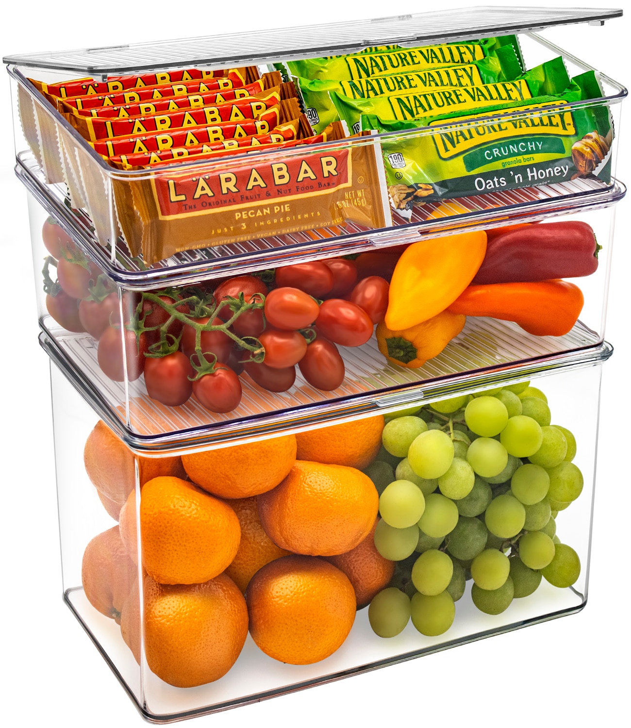 Clear Plastic Stackable Storage Bins with Hinged Lids, Set of 3