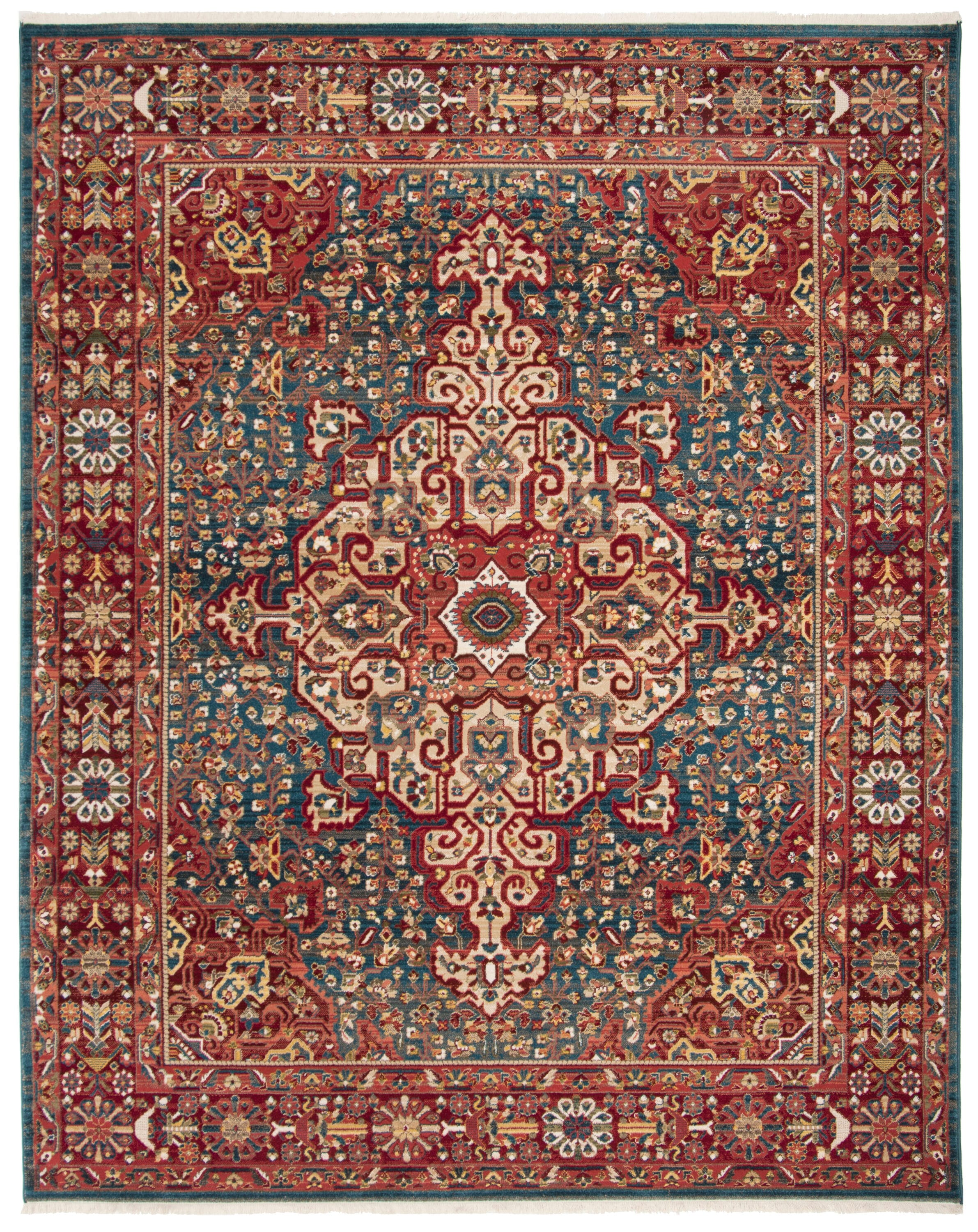 Safavieh Kashan Lano 9 x 12 (ft) Loomed Polypropylene Blue/Red Rectangular Indoor Border Vintage Spot Clean Only Area rug