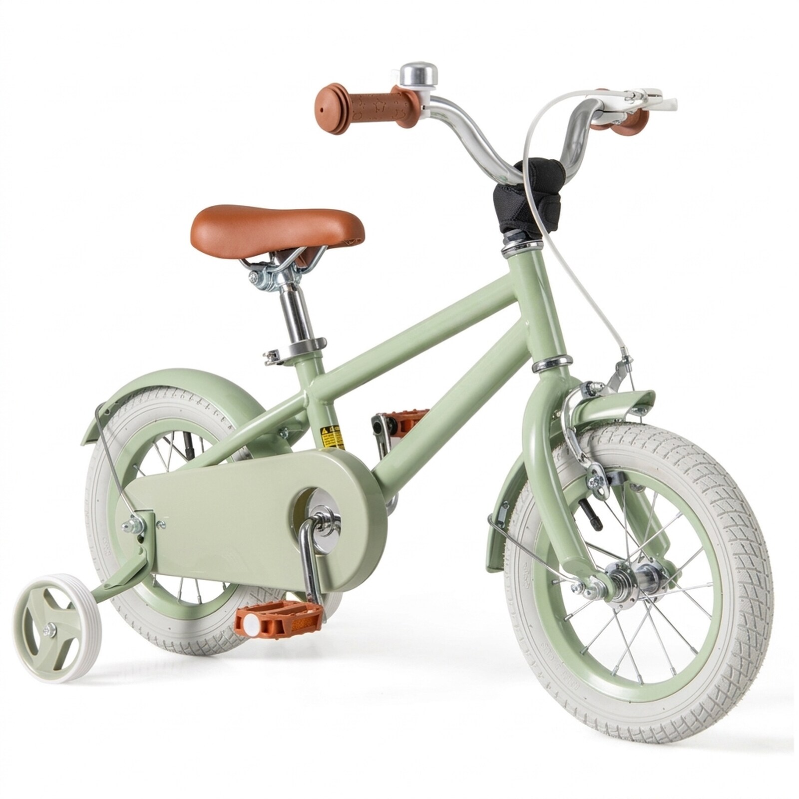 SUGIFT 12-in Kids Bike in Green and Brown with Quick Release Height-Adjustable Saddle and Handlebar Front Hand Brake Rear Coaster Brake 2 Removable Training Wheels Bell and Enclosed Chain Guard Kids Bicycle for Ages 3 to 4 and Riders to 145-lb