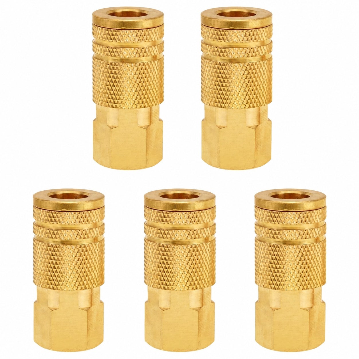 AKSCYZM  5 pack 3 8 inch female NPT to quarter inch flow hole industrial air couplers solid brass FNPT thread quick connect air hose fittings M