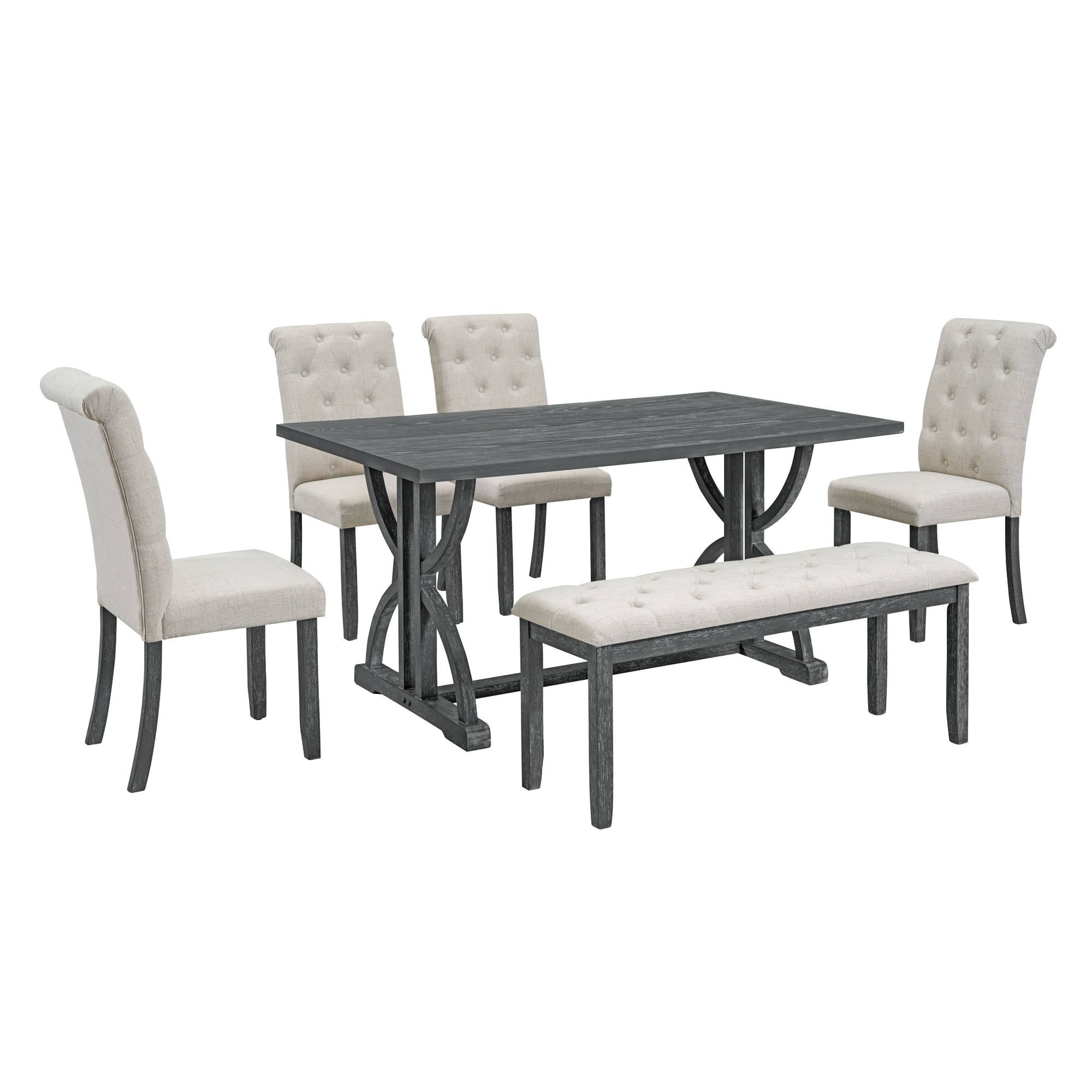 SINOFURN SYA330011GY Gray Country Dining Room Set with Rectangular Table ( Seats 6 )