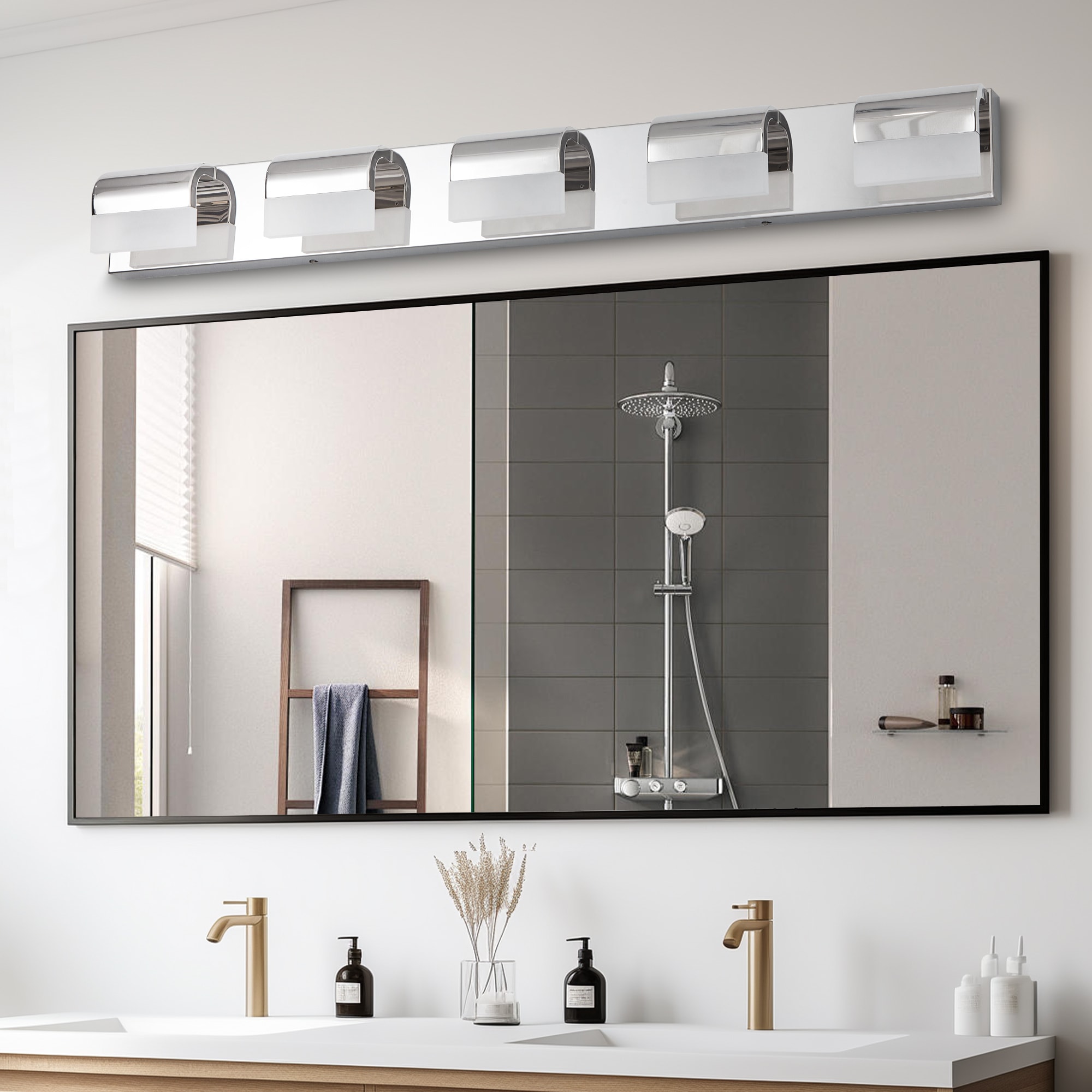 BABOOM BOM-P197252-OR Bathroom Wall Lighting 38.2-in 5 -Light Polished Chrome Integrated LED Modern/contemporary Vanity light