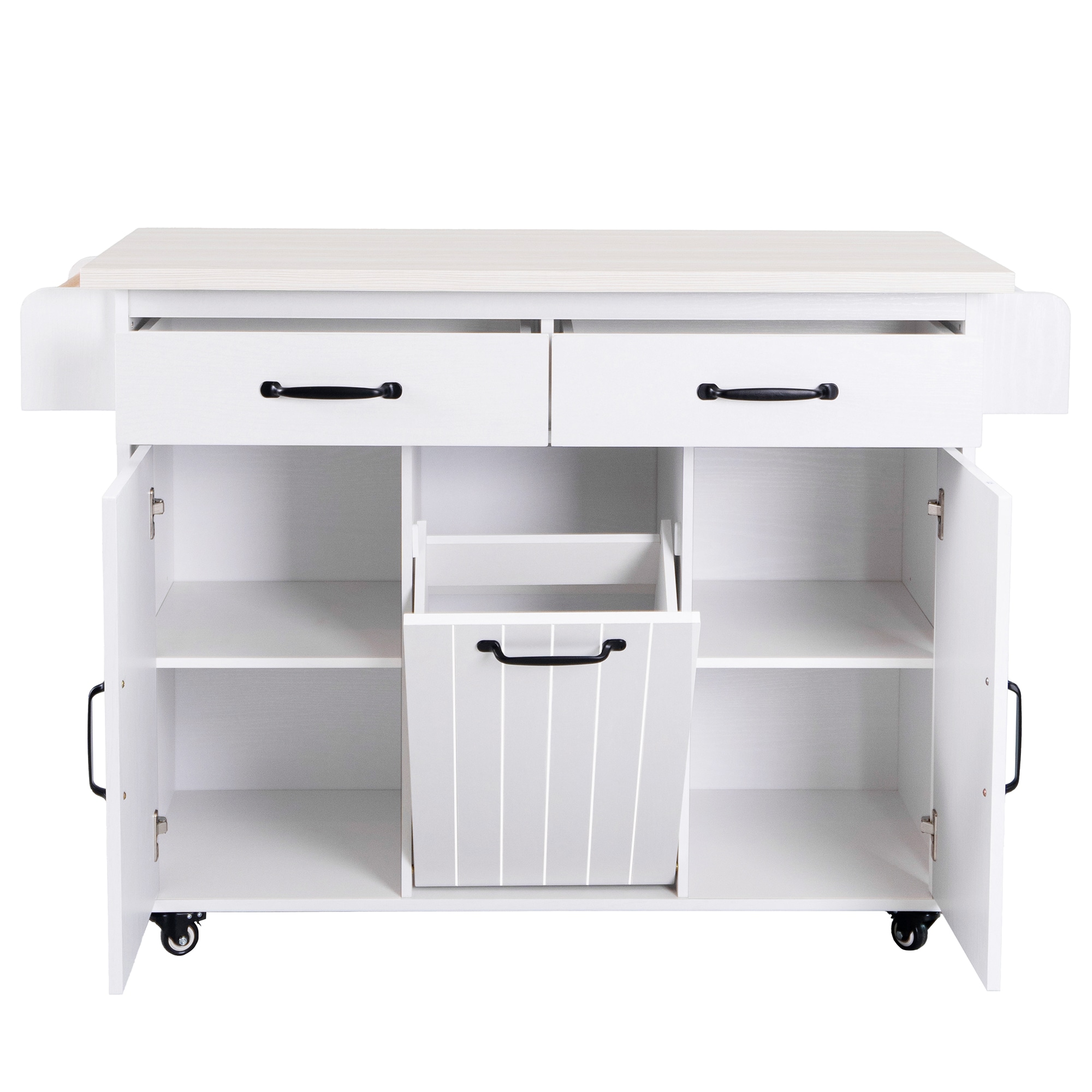 Bybafun YB2600030 White MDF Base with MDF Wood Top Rolling Kitchen Cart ( 19.7-Inches x 43.8-Inches x 35-Inches )