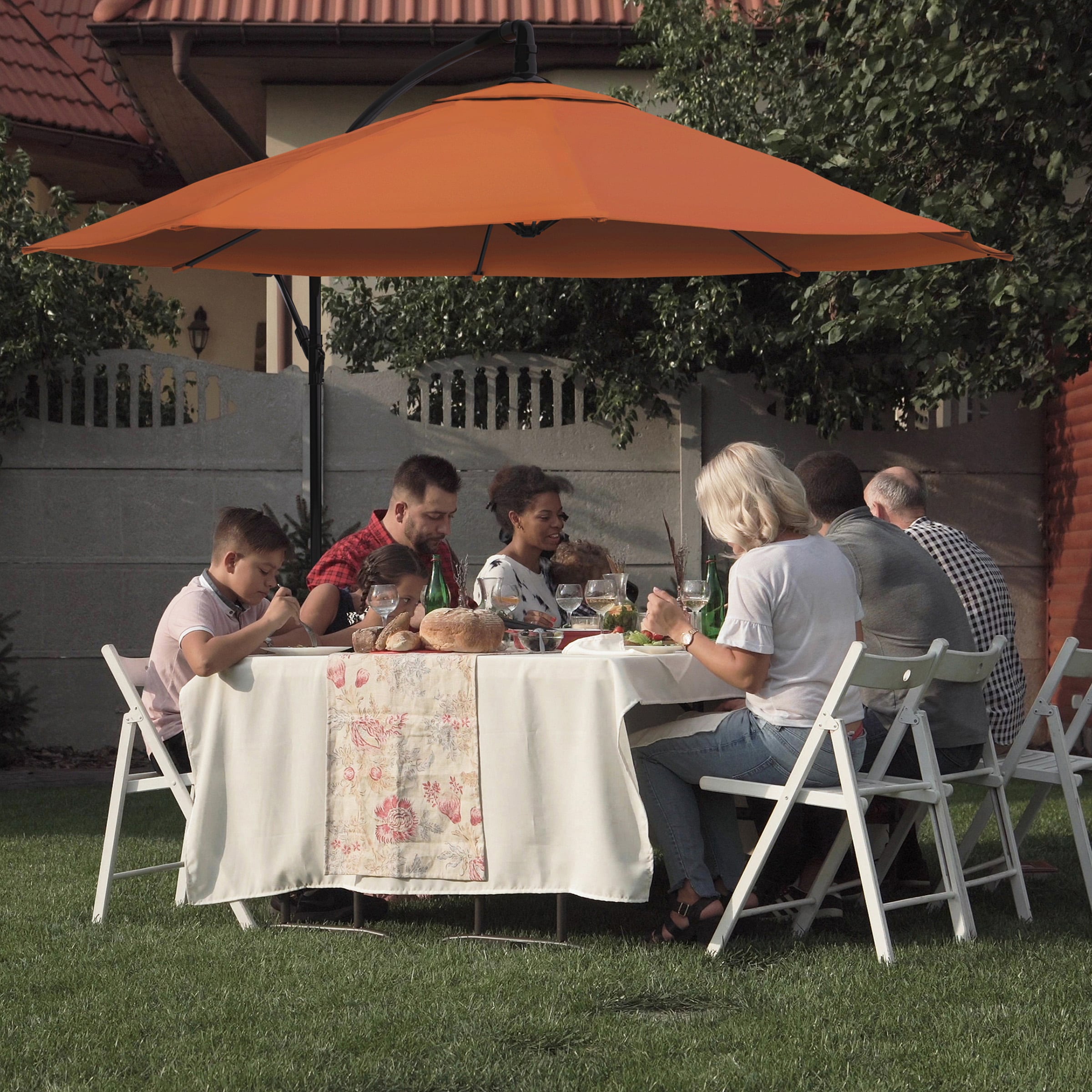 Nature Spring 689973NIT 10-ft Aluminum Orange Crank Cantilever Patio Umbrella