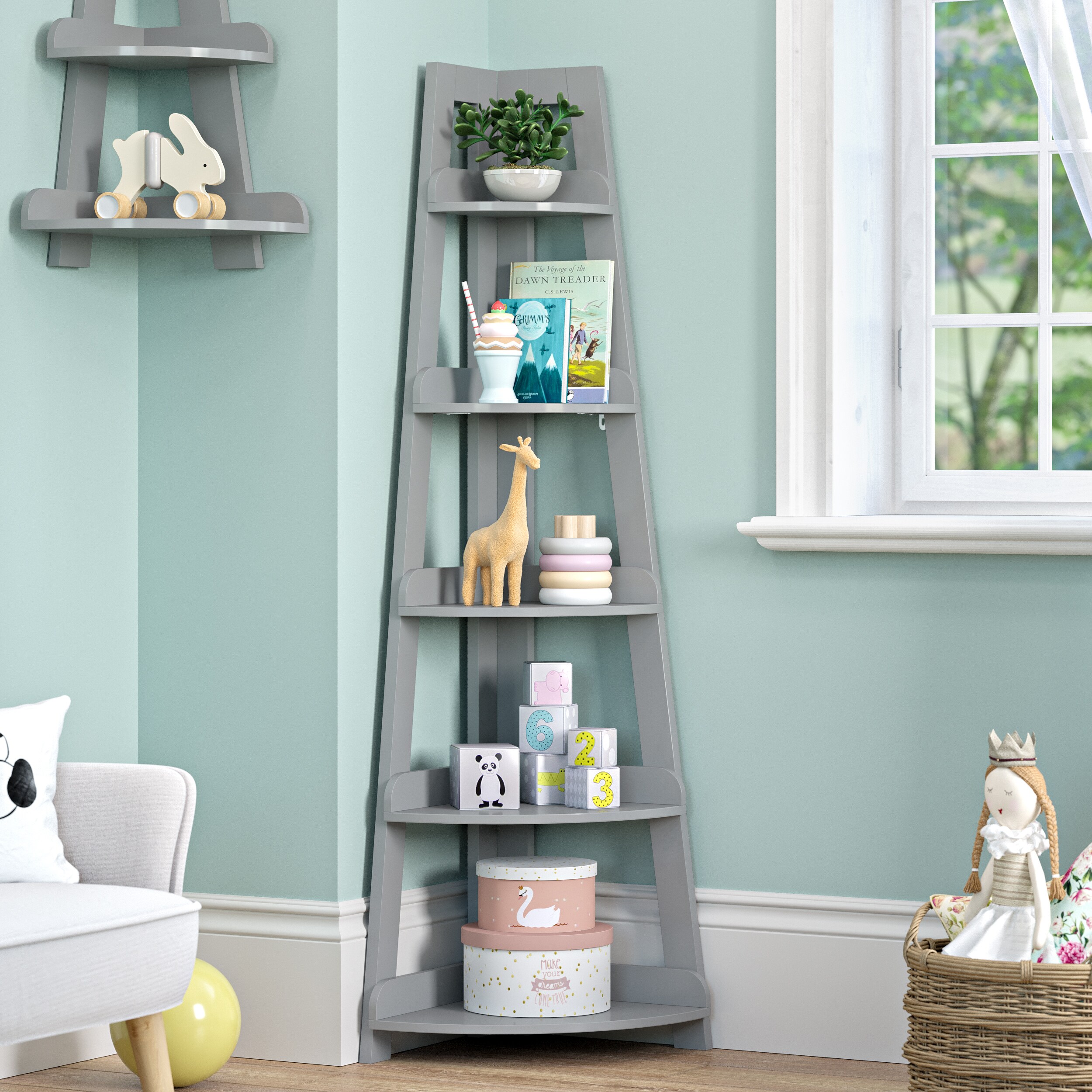 Corner ladder deals shelf the range