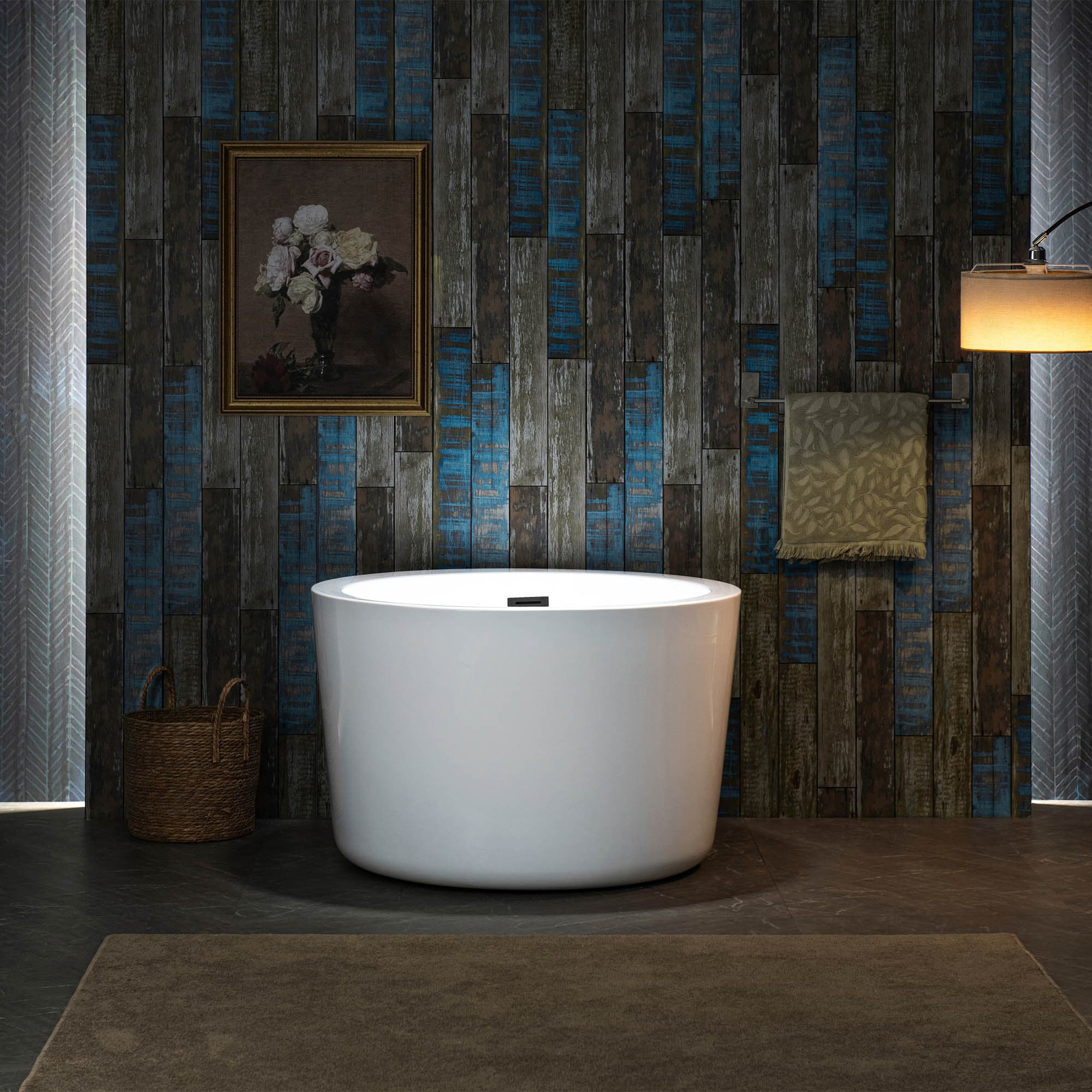 41'' Round White Acrylic Freestanding Bathtub with Matte Black Drain
