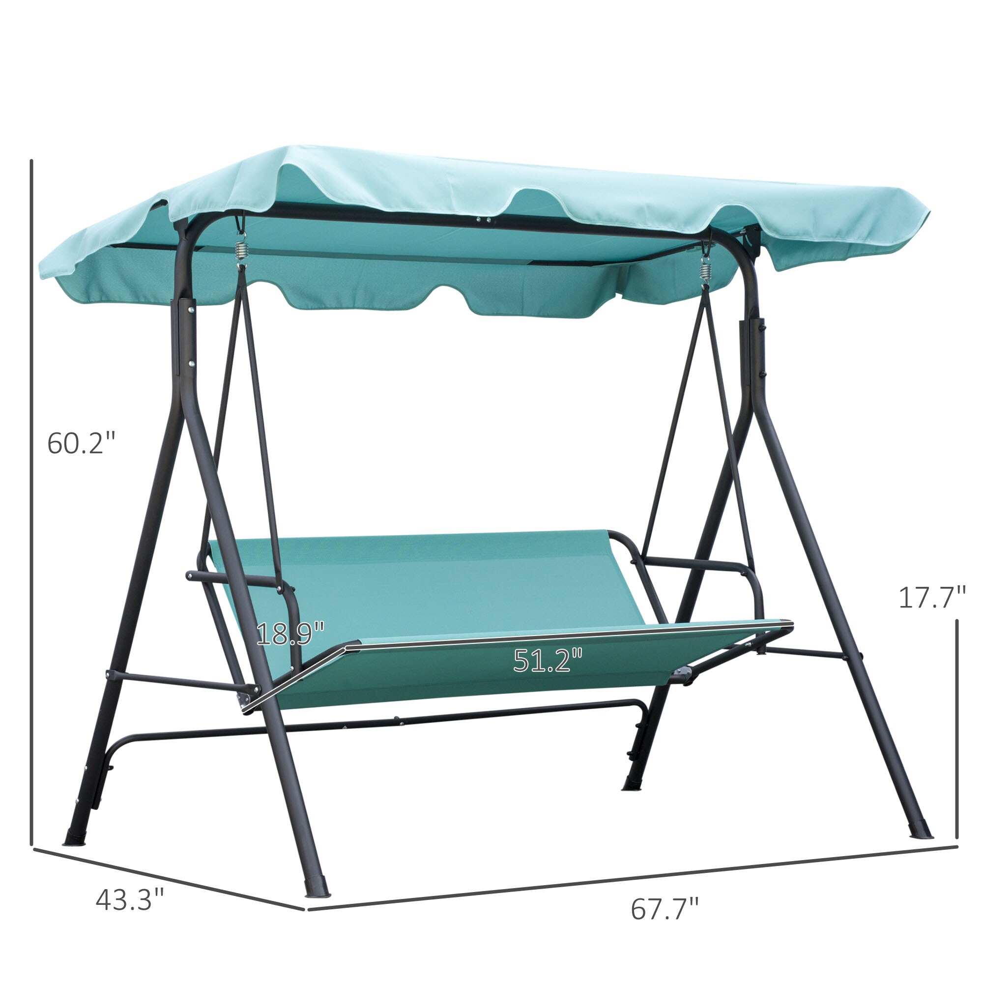 Green Steel Frame 3-Person Patio Swing with Canopy