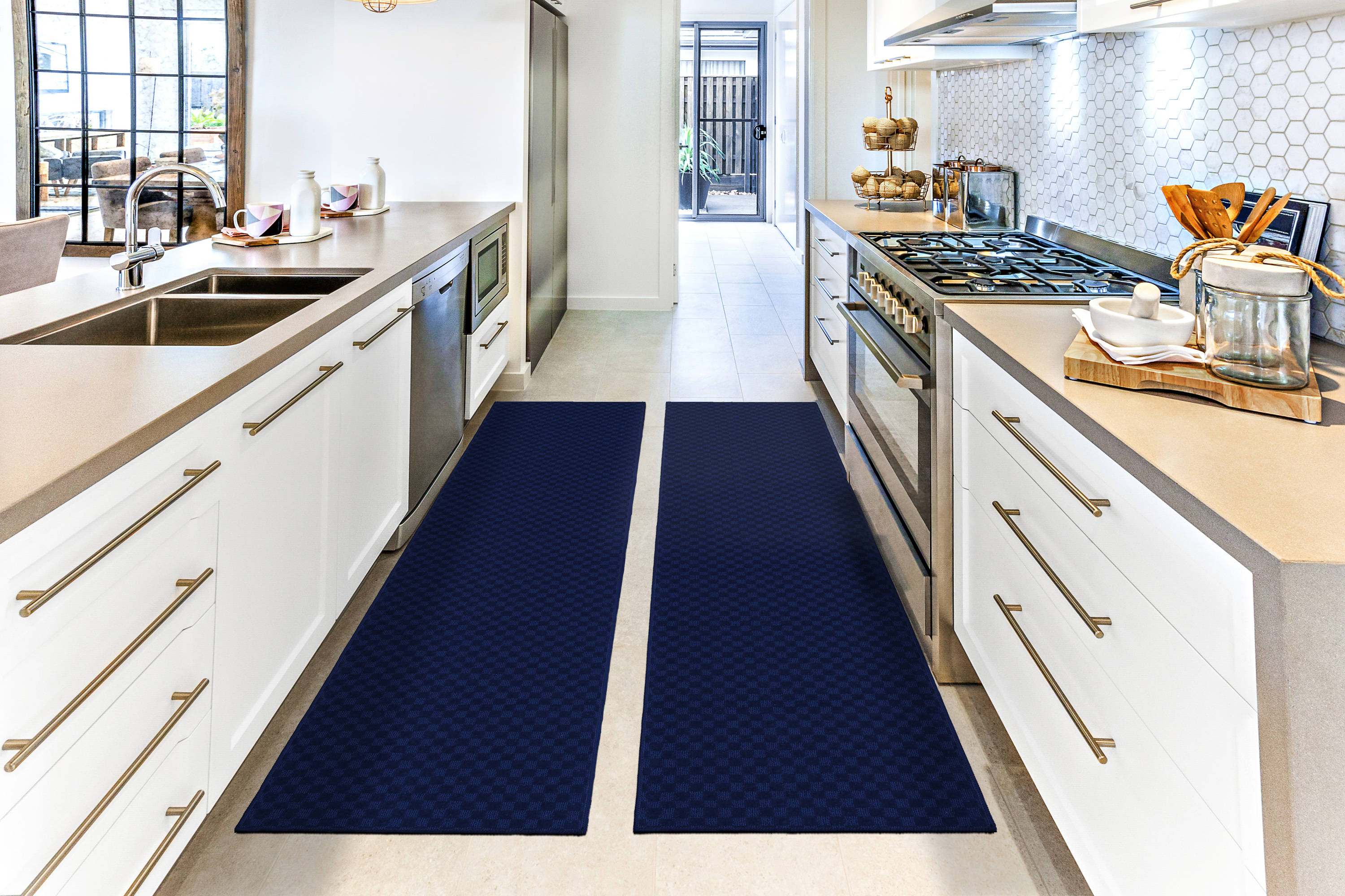 Garland Rug MA000N2P4010 Medallion 2 x 10 (ft) Tufted Polypropylene Navy Rectangular Indoor Solid Lodge Runner rug