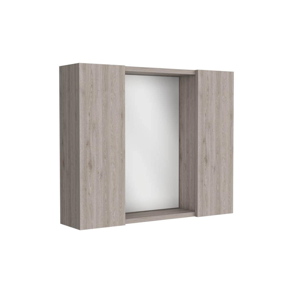LIVACA Light Gray Particle Board Double Door Medicine Cabinet with Mirror and One External Shelf
