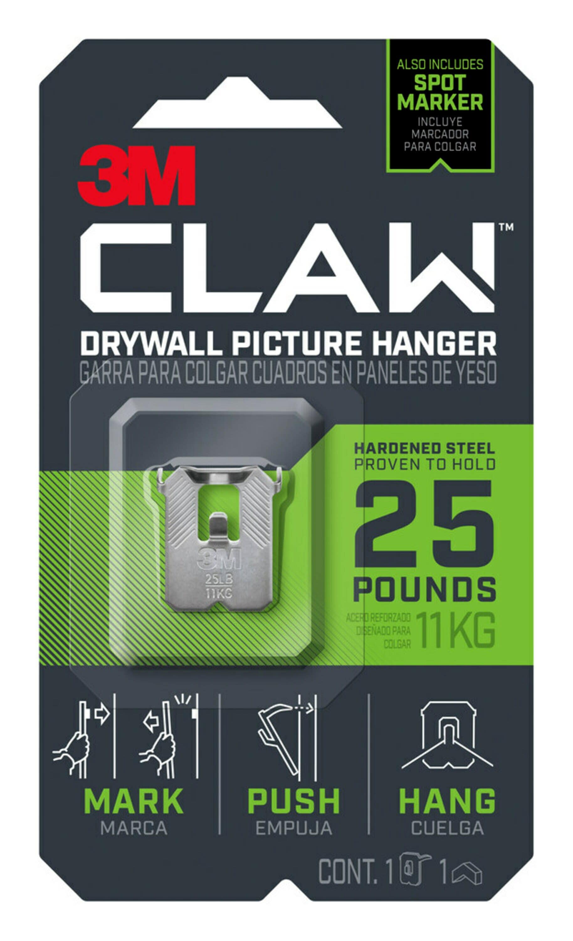3M CLAW Drywall Picture Hangers Stainless Steel Hanging Storage/Utility Hook  (25-lb Capacity) in the Utility Hooks & Racks department at