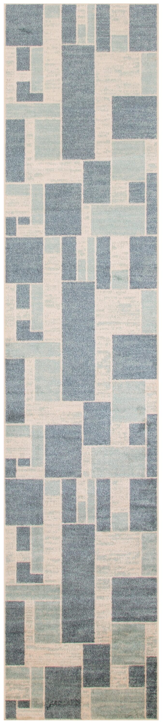 Nourison Home 099446944481 Astra Machine Washable 2 x 8 (ft) Loomed Polyester Blue Ivory Rectangular Indoor Geometric Mid-Century Modern Machine washable Runner rug