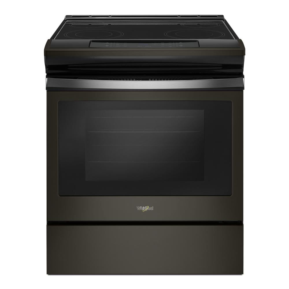 Whirlpool WEE510S0FV 30-in Glass Top 4 Elements 4.8-cu ft Self-Cleaning Slide-in Electric Range (Fingerprint Resistant Black Stainless)