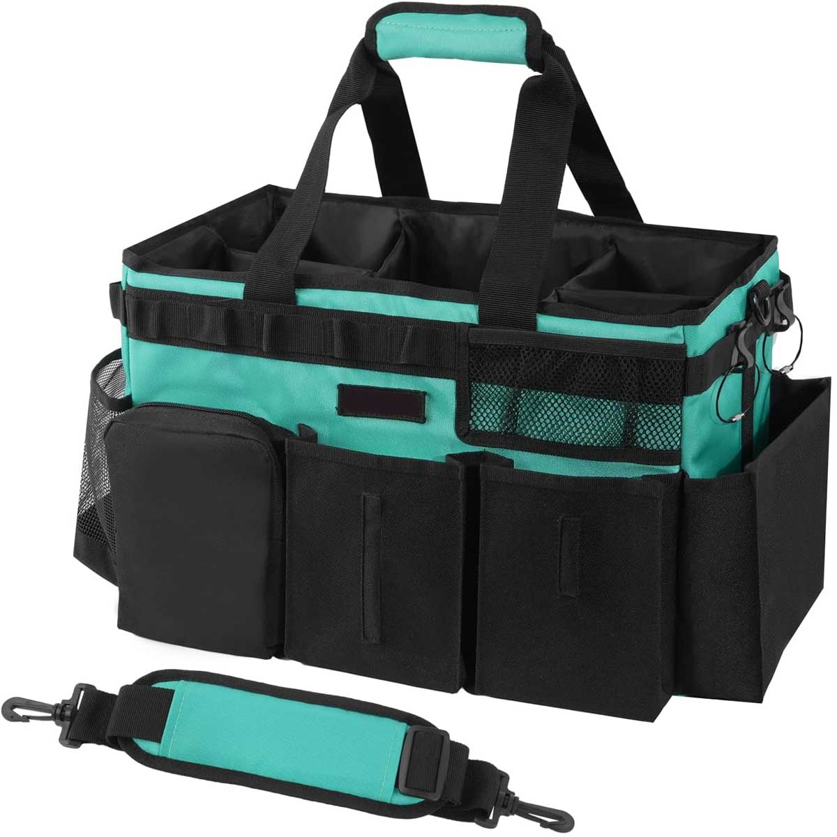 Aoibox LABKS2928 Wearable Cleaning Caddy Bag with Handle and Shoulder Straps for Housekeepers Under Sink and Car Cleaning Tool Organizers with Foldable Divider Lake Blue