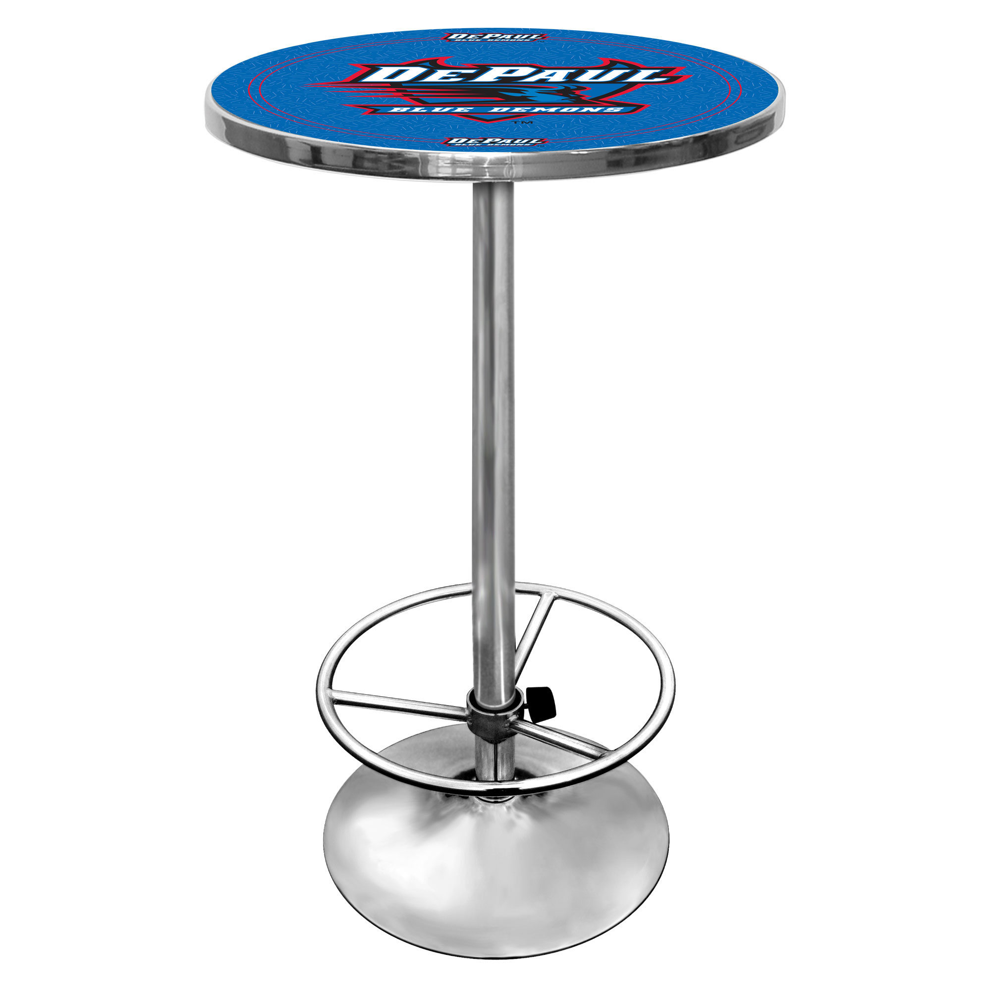 Trademark Gameroom LRG2000-DEP DePaul Blue Demons Pub Tables Chrome Round Traditional Bar Table, Composite with Metal Base
